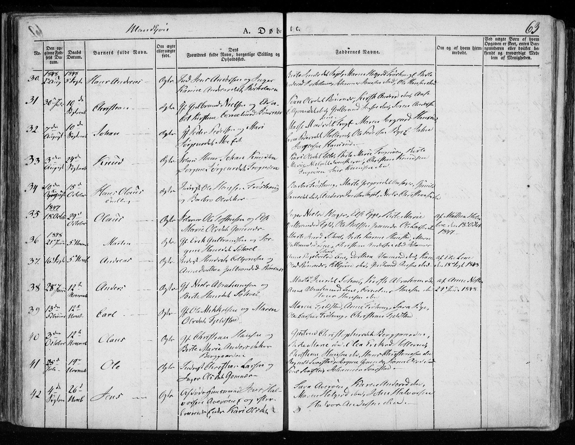 Hole kirkebøker, SAKO/A-228/F/Fa/L0005: Parish register (official) no. I 5, 1833-1851, p. 63