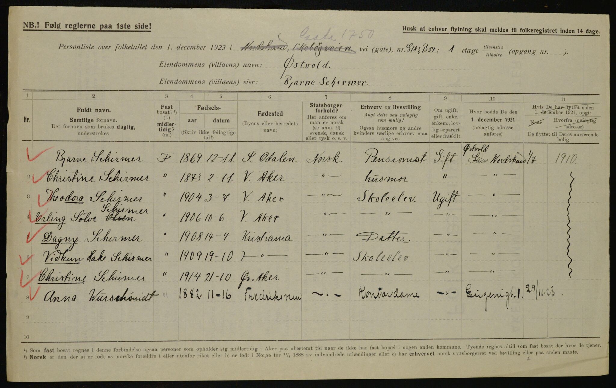 , Municipal Census 1923 for Aker, 1923, p. 38289