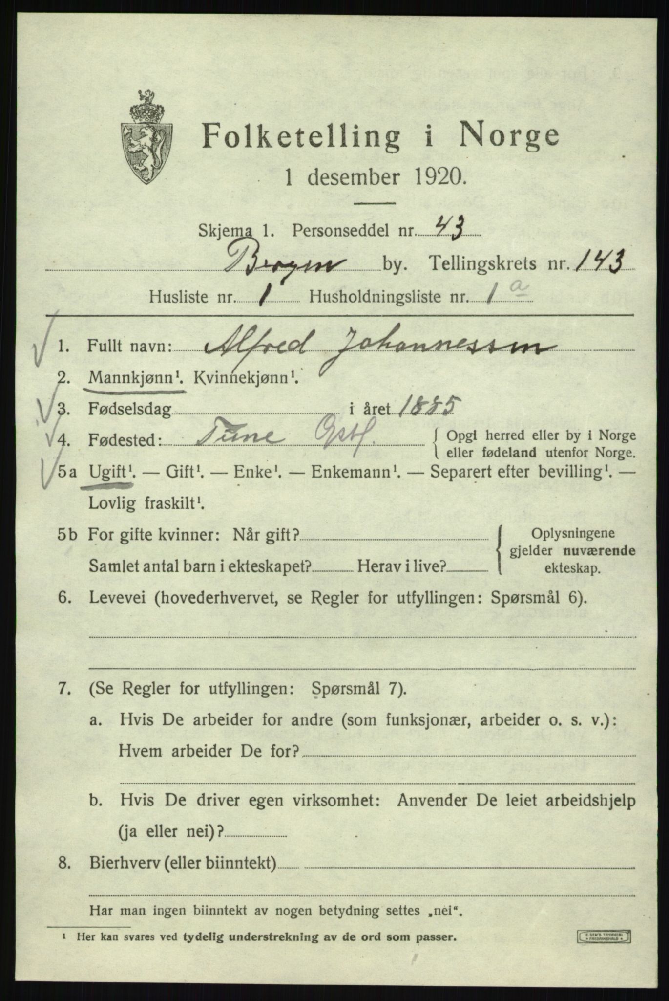 SAB, 1920 census for Bergen, 1920, p. 237940