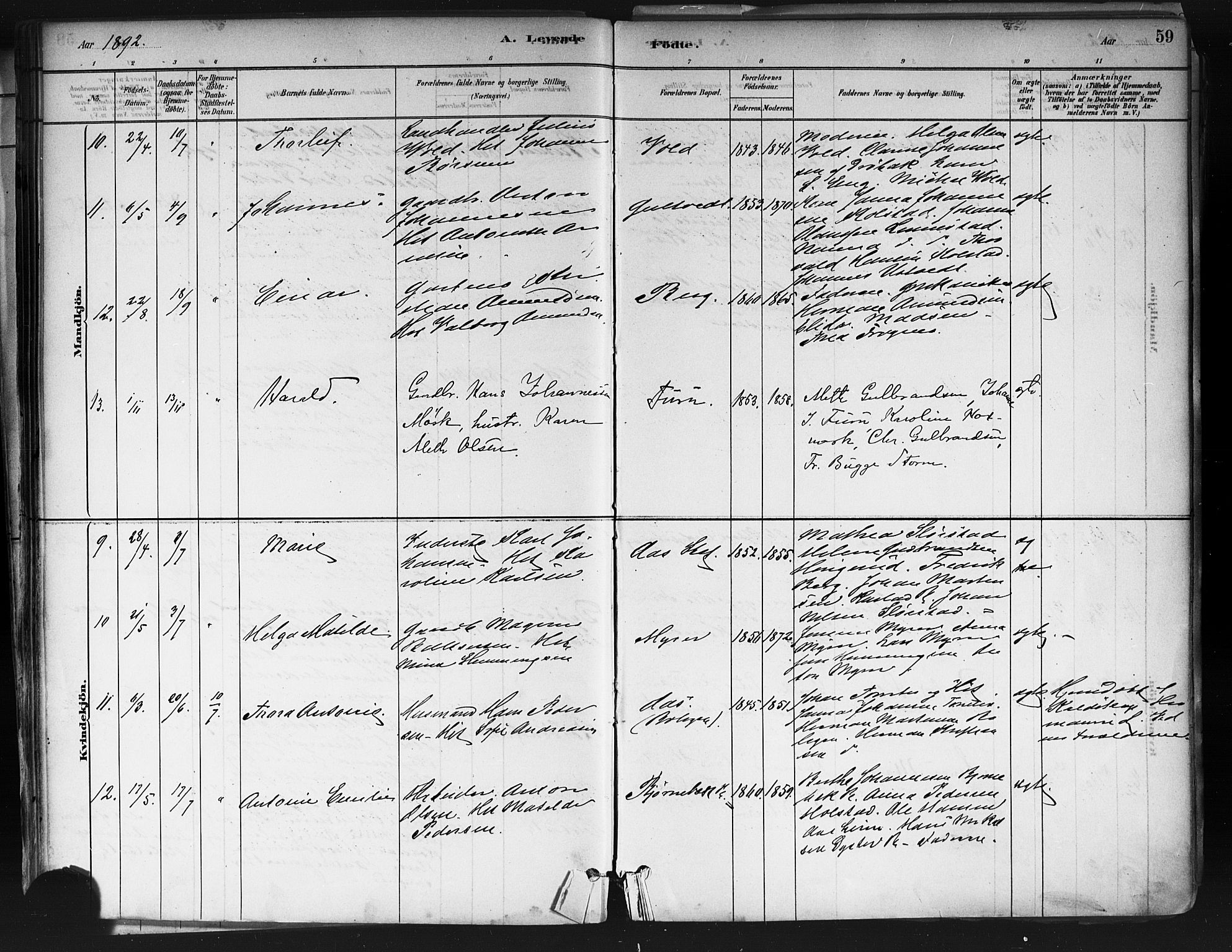 Ås prestekontor Kirkebøker, AV/SAO-A-10894/F/Fa/L0009: Parish register (official) no. I 9, 1881-1900, p. 59