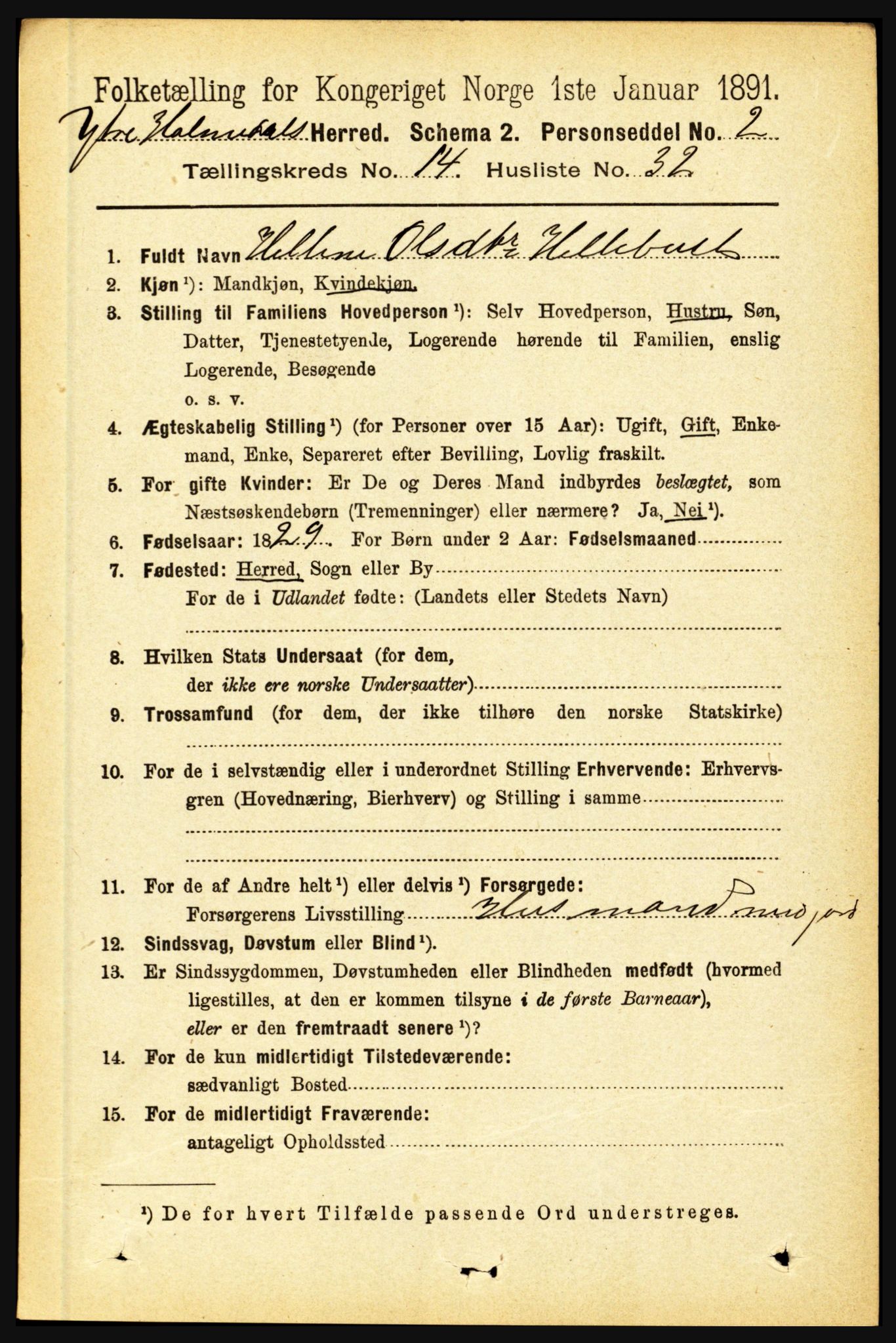 RA, 1891 census for 1429 Ytre Holmedal, 1891, p. 3952