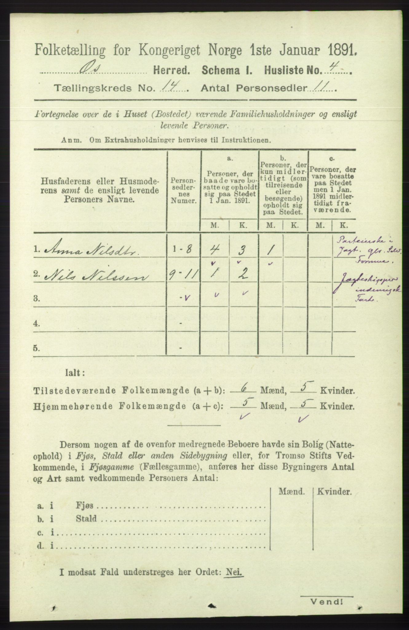 RA, 1891 census for 1243 Os, 1891, p. 3061