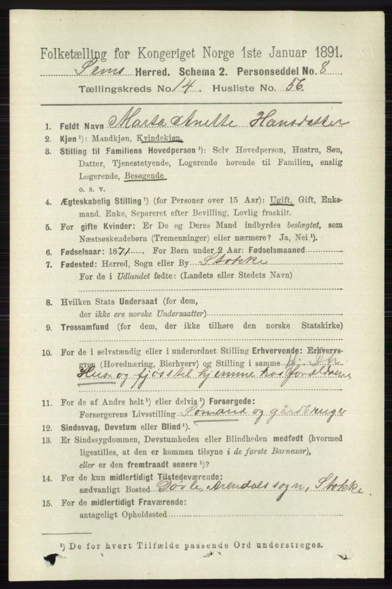 RA, 1891 census for 0721 Sem, 1891, p. 7396