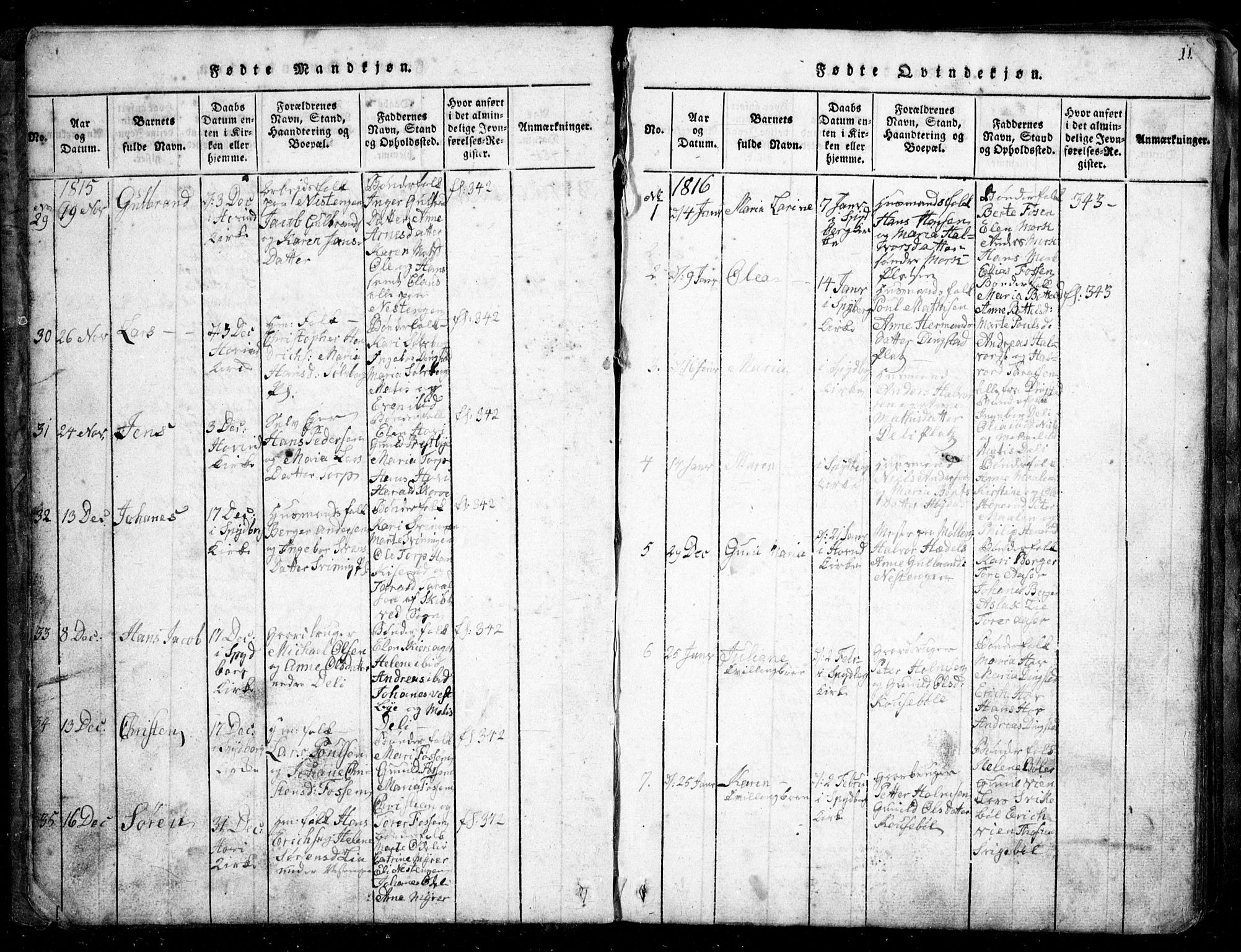 Spydeberg prestekontor Kirkebøker, SAO/A-10924/G/Ga/L0001: Parish register (copy) no. I 1, 1814-1868, p. 11