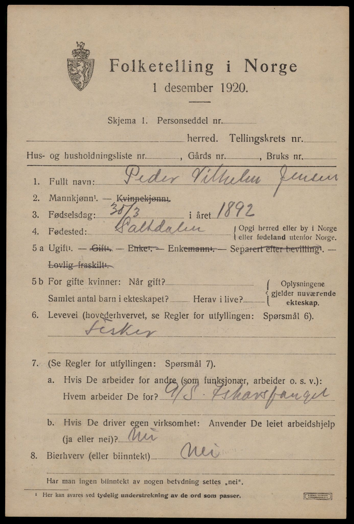 RA, 1920 census: Additional forms, 1920, p. 5629