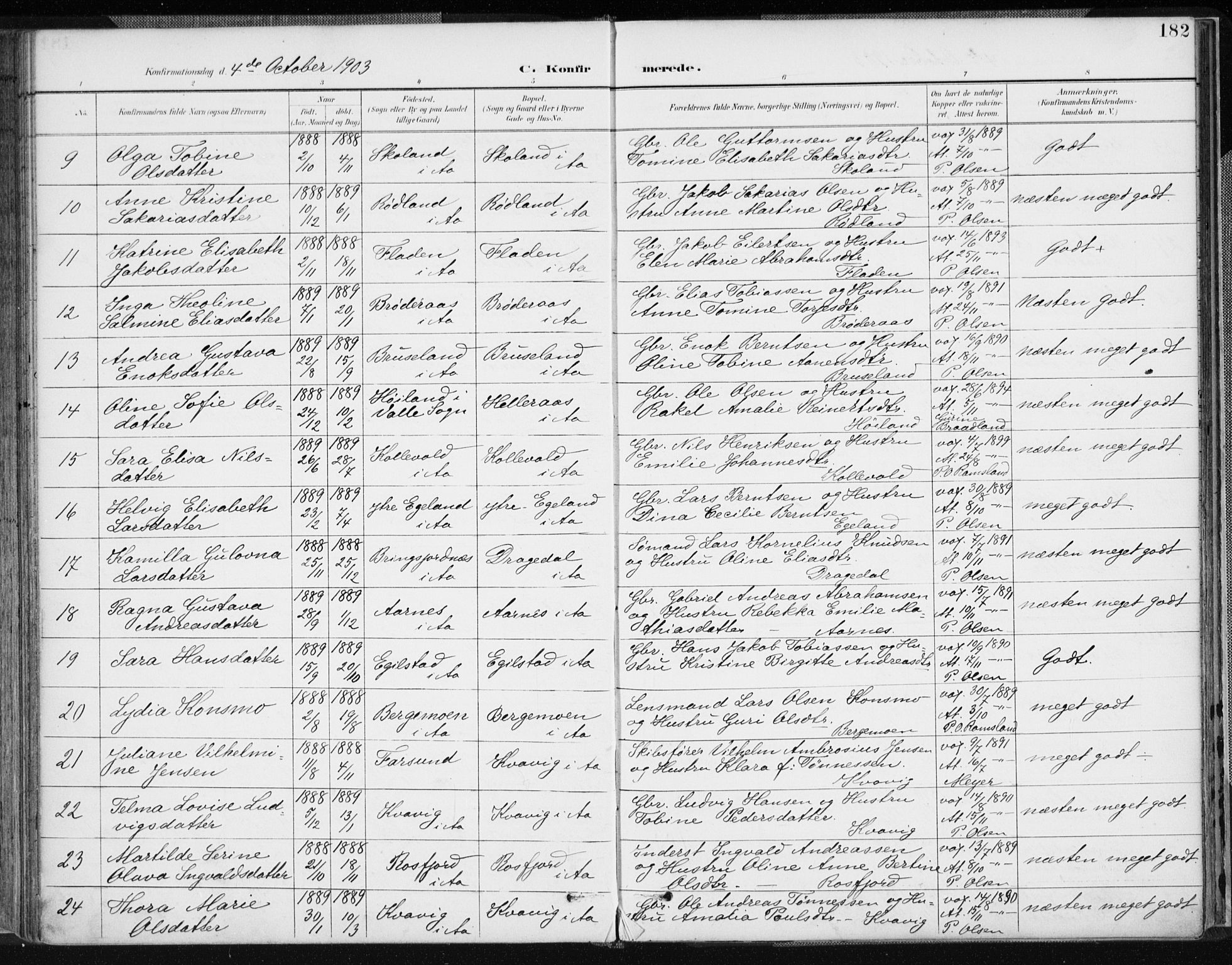 Lyngdal sokneprestkontor, AV/SAK-1111-0029/F/Fa/Fac/L0012: Parish register (official) no. A 12, 1894-1918, p. 182