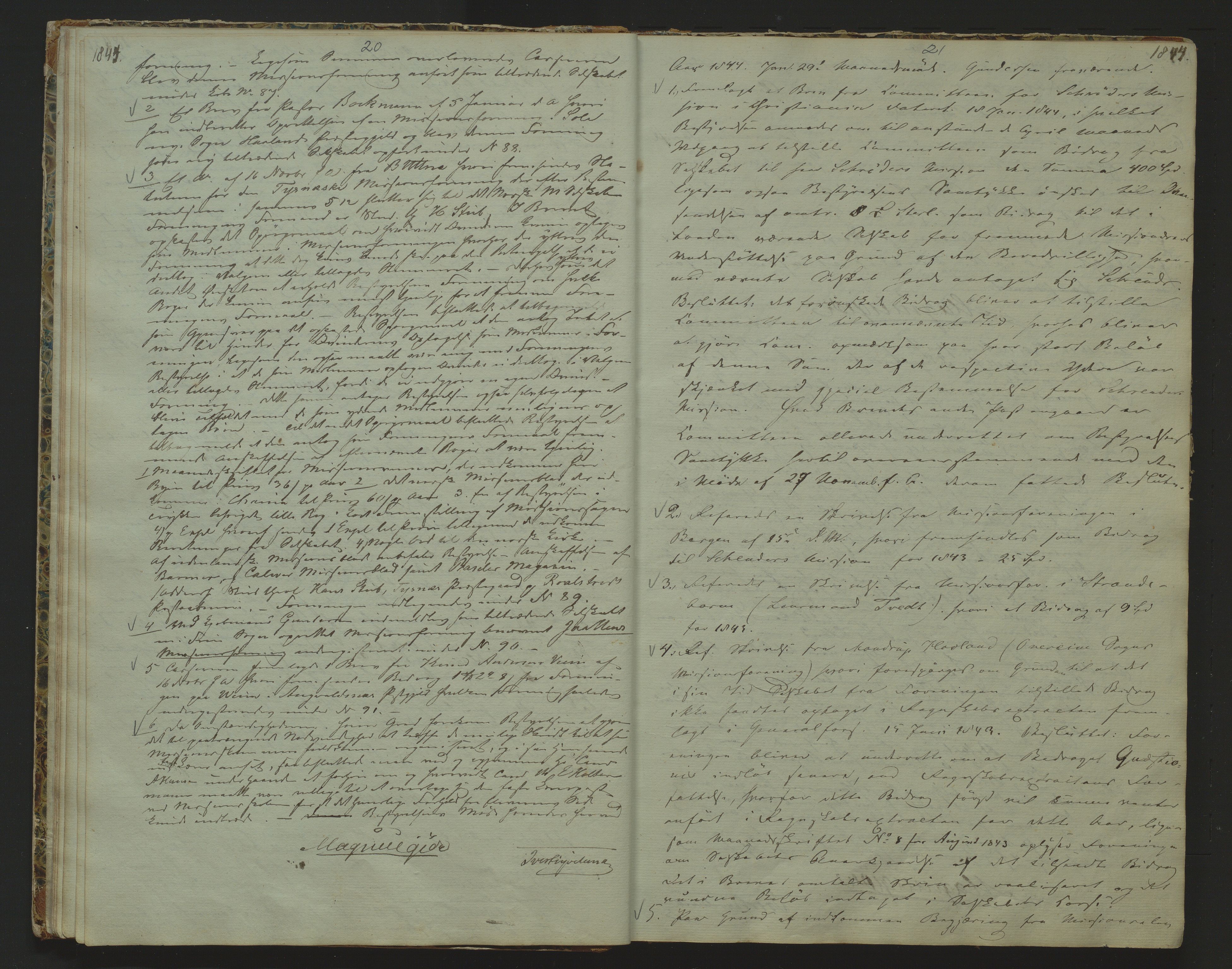 Det Norske Misjonsselskap - hovedadministrasjonen, VID/MA-A-1045/D/Da/Daa/L0006: Styreprotokoll nr. I, 12. august 1842 - 6. oktober 1853, 1842-1853, p. 20-21