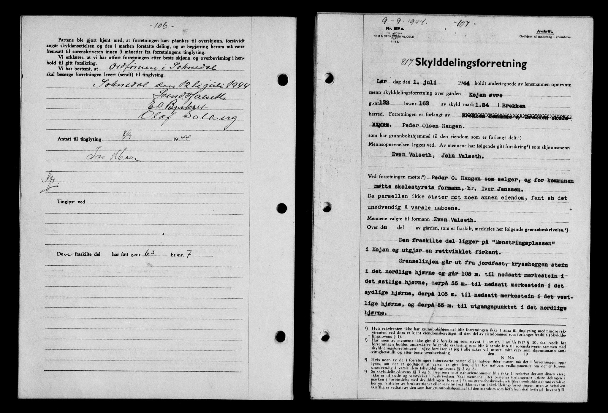 Gauldal sorenskriveri, SAT/A-0014/1/2/2C/L0058: Mortgage book no. 63, 1944-1945, Diary no: : 817/1944
