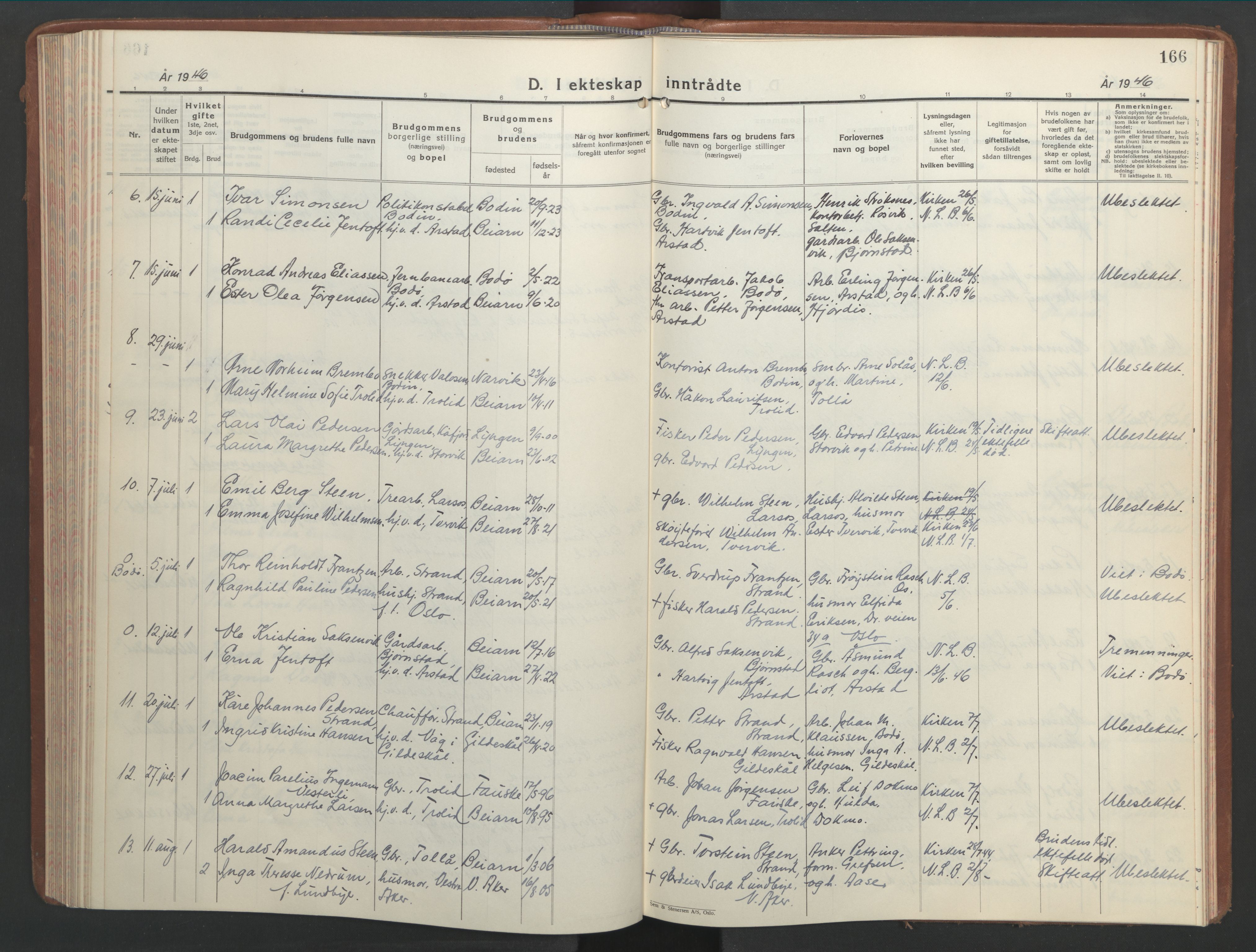 Ministerialprotokoller, klokkerbøker og fødselsregistre - Nordland, SAT/A-1459/846/L0657: Parish register (copy) no. 846C07, 1936-1952, p. 166