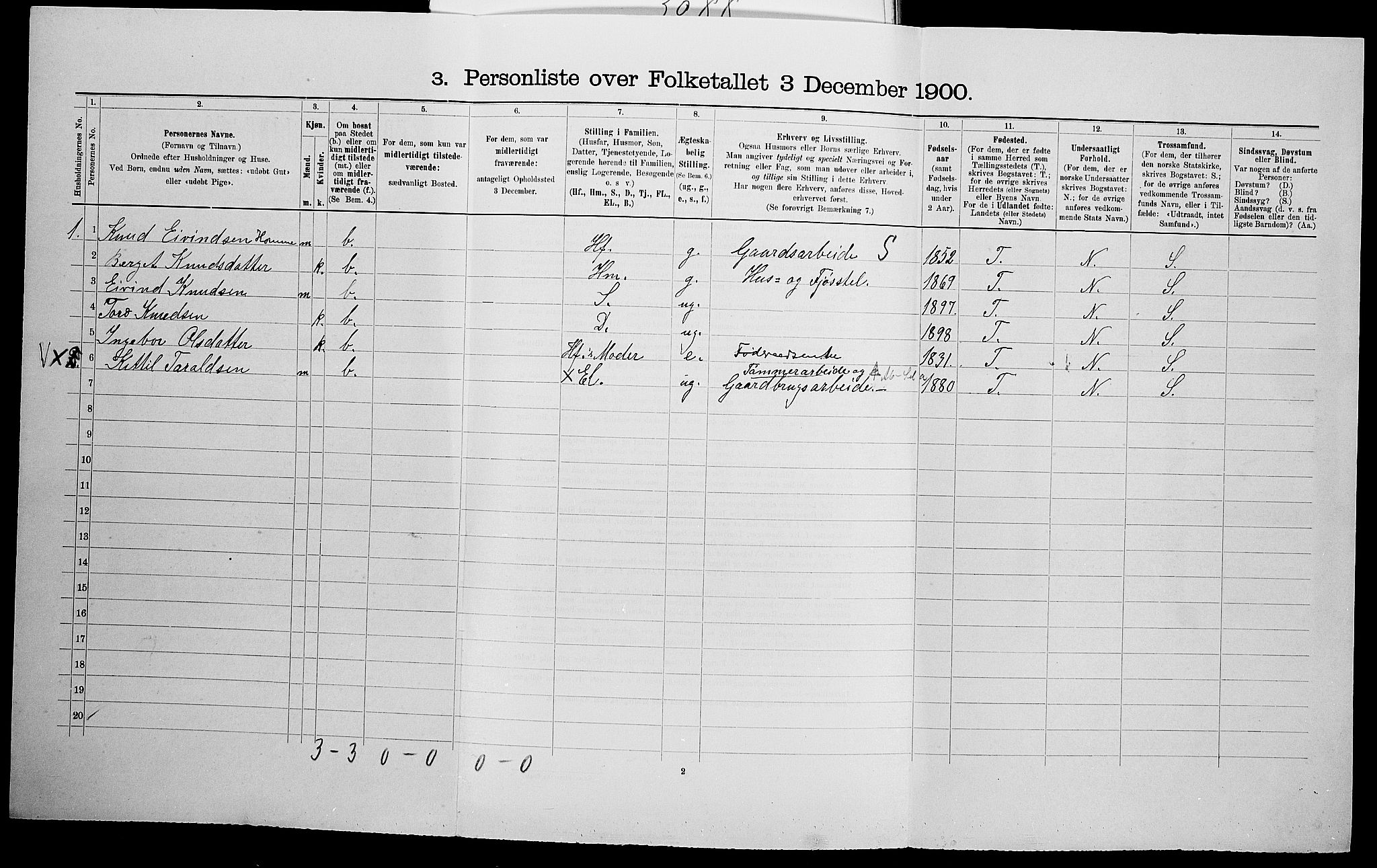 SAK, 1900 census for Valle, 1900, p. 339