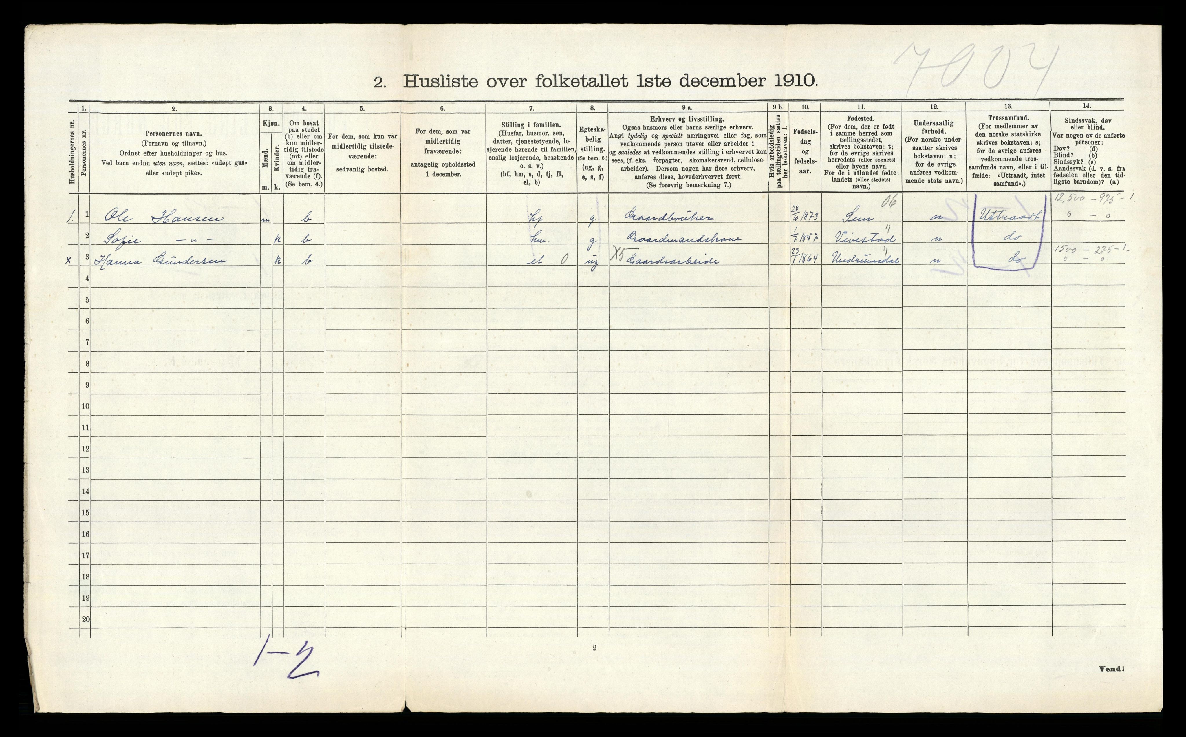 RA, 1910 census for Borre, 1910, p. 616