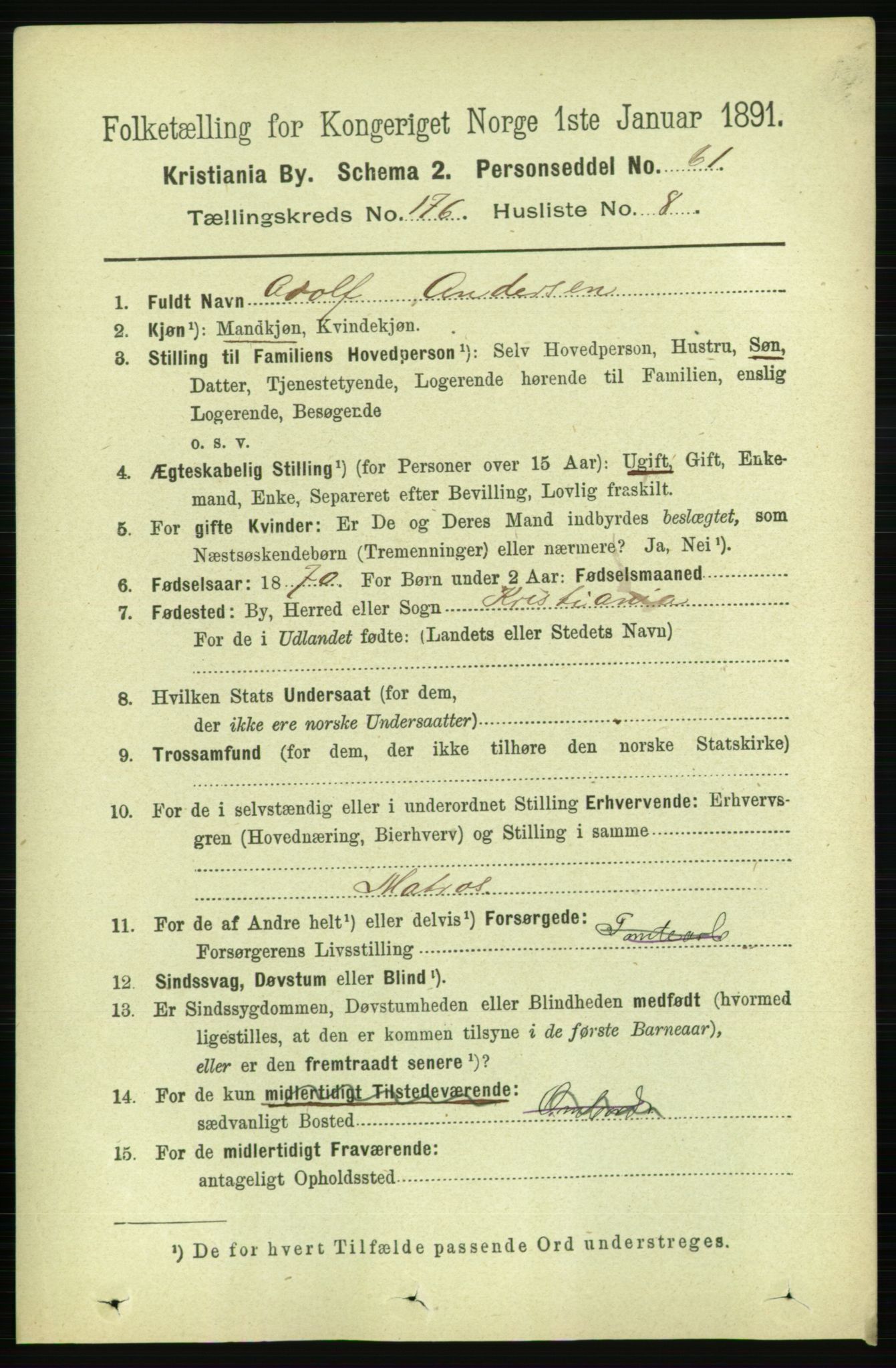 RA, 1891 census for 0301 Kristiania, 1891, p. 105799