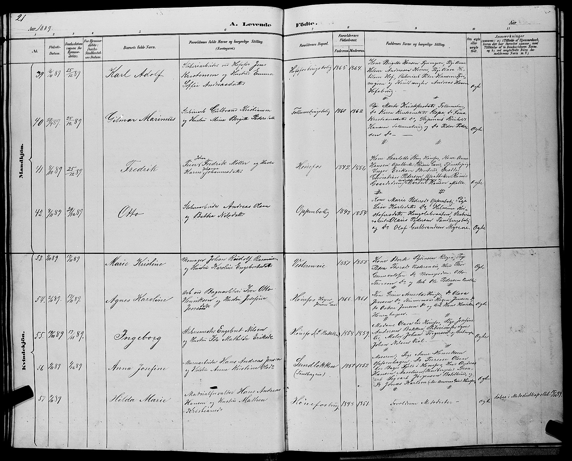 Hønefoss kirkebøker, SAKO/A-609/G/Ga/L0002: Parish register (copy) no. 2, 1888-1904, p. 21