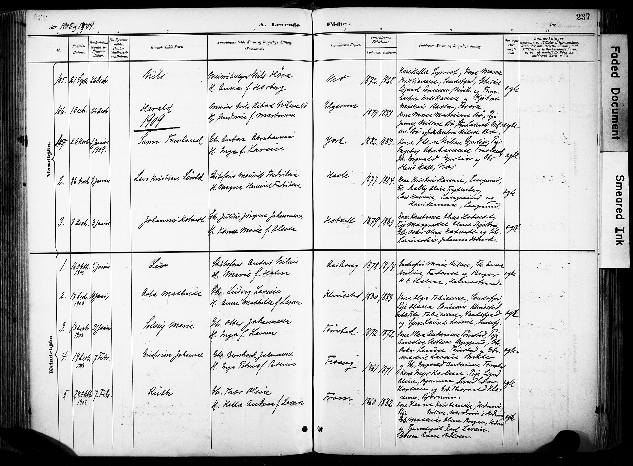 Sandar kirkebøker, SAKO/A-243/F/Fa/L0014: Parish register (official) no. 14, 1896-1909, p. 237