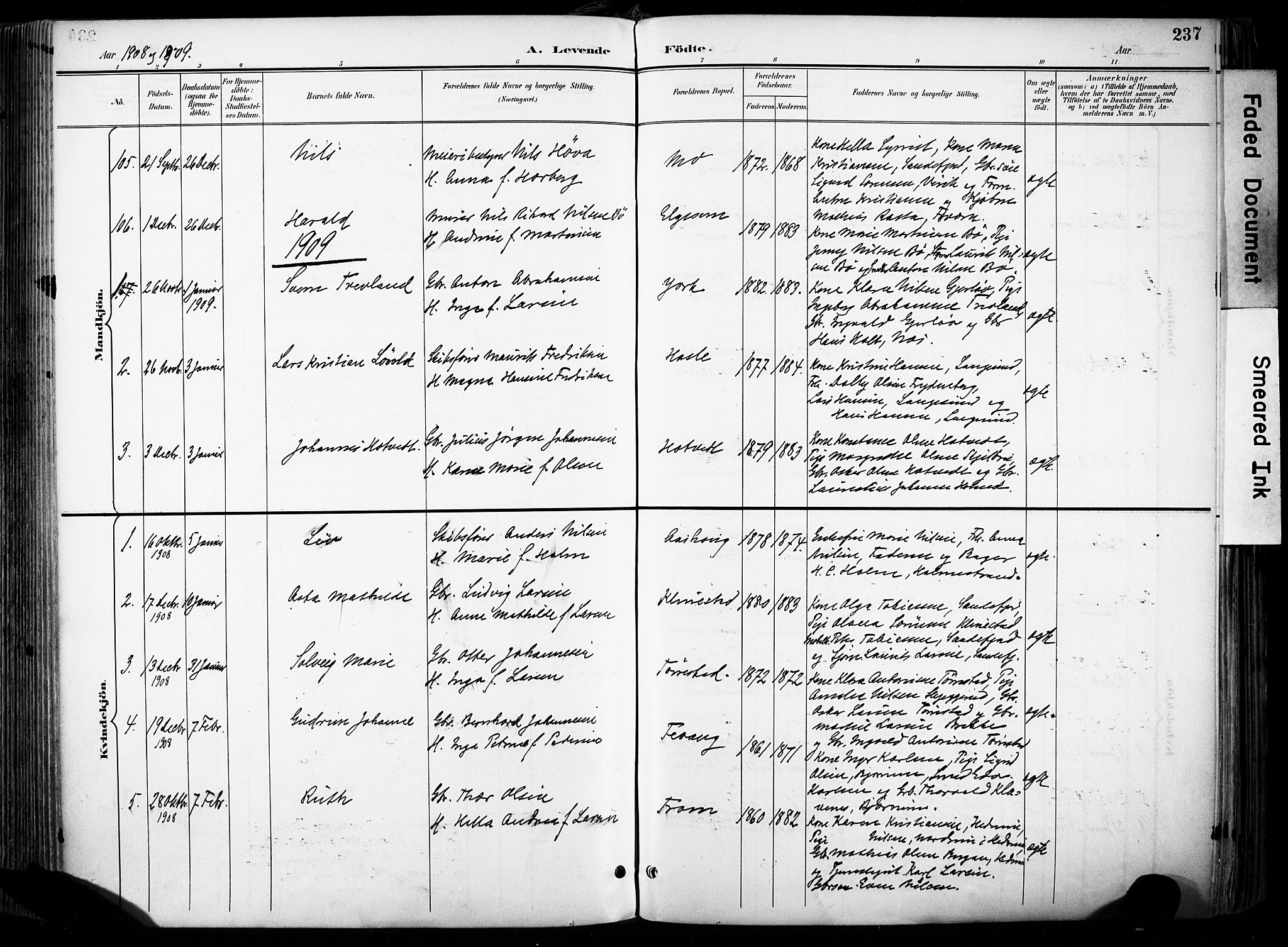 Sandar kirkebøker, AV/SAKO-A-243/F/Fa/L0014: Parish register (official) no. 14, 1896-1909, p. 237