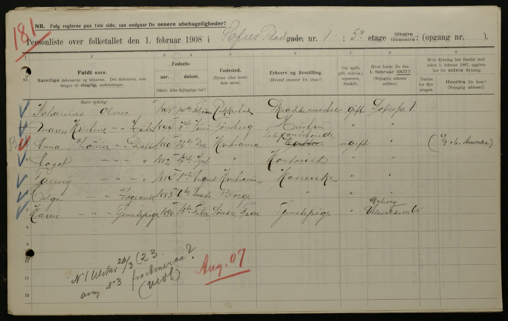 OBA, Municipal Census 1908 for Kristiania, 1908, p. 89513