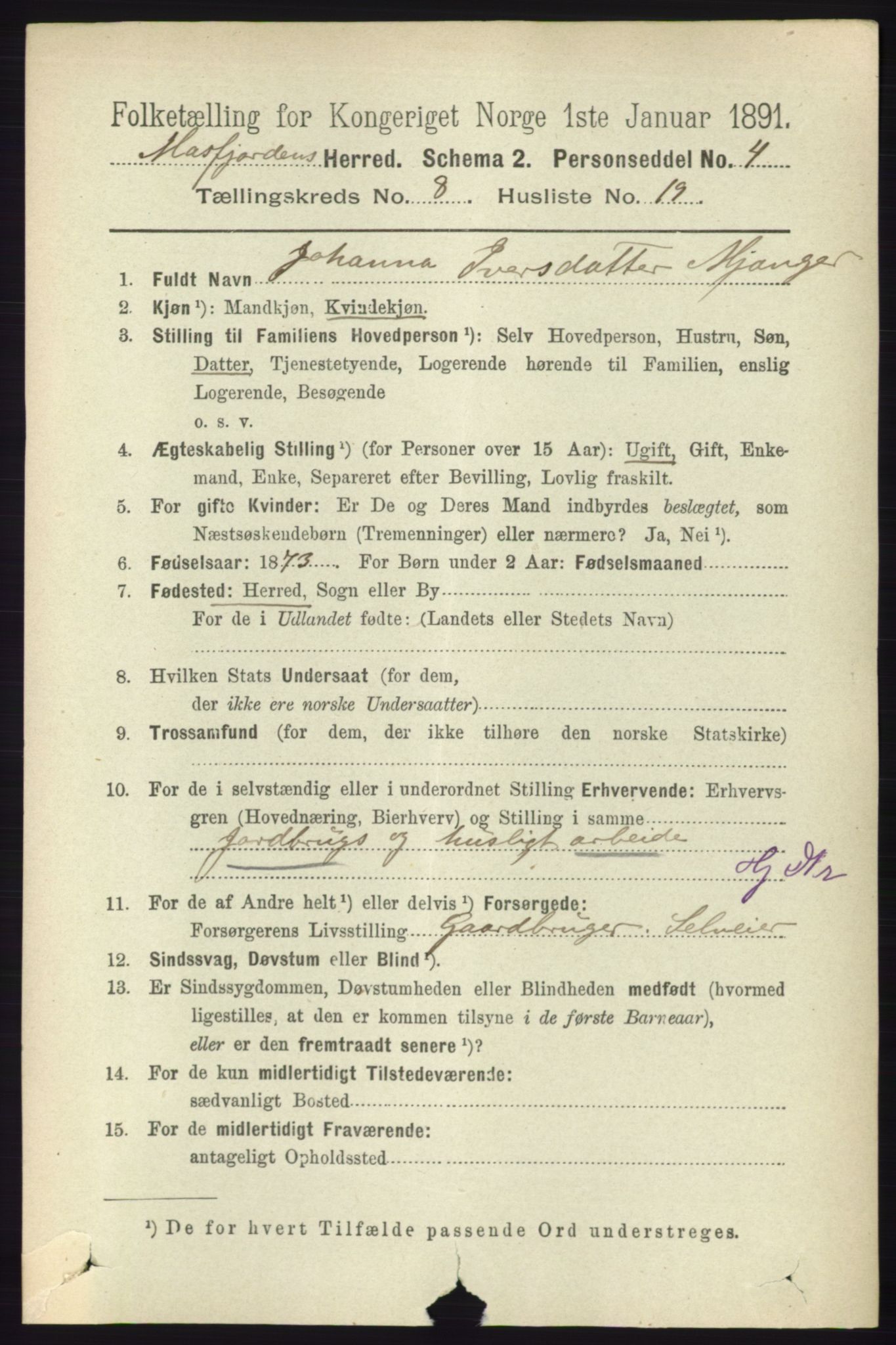 RA, 1891 census for 1266 Masfjorden, 1891, p. 1686