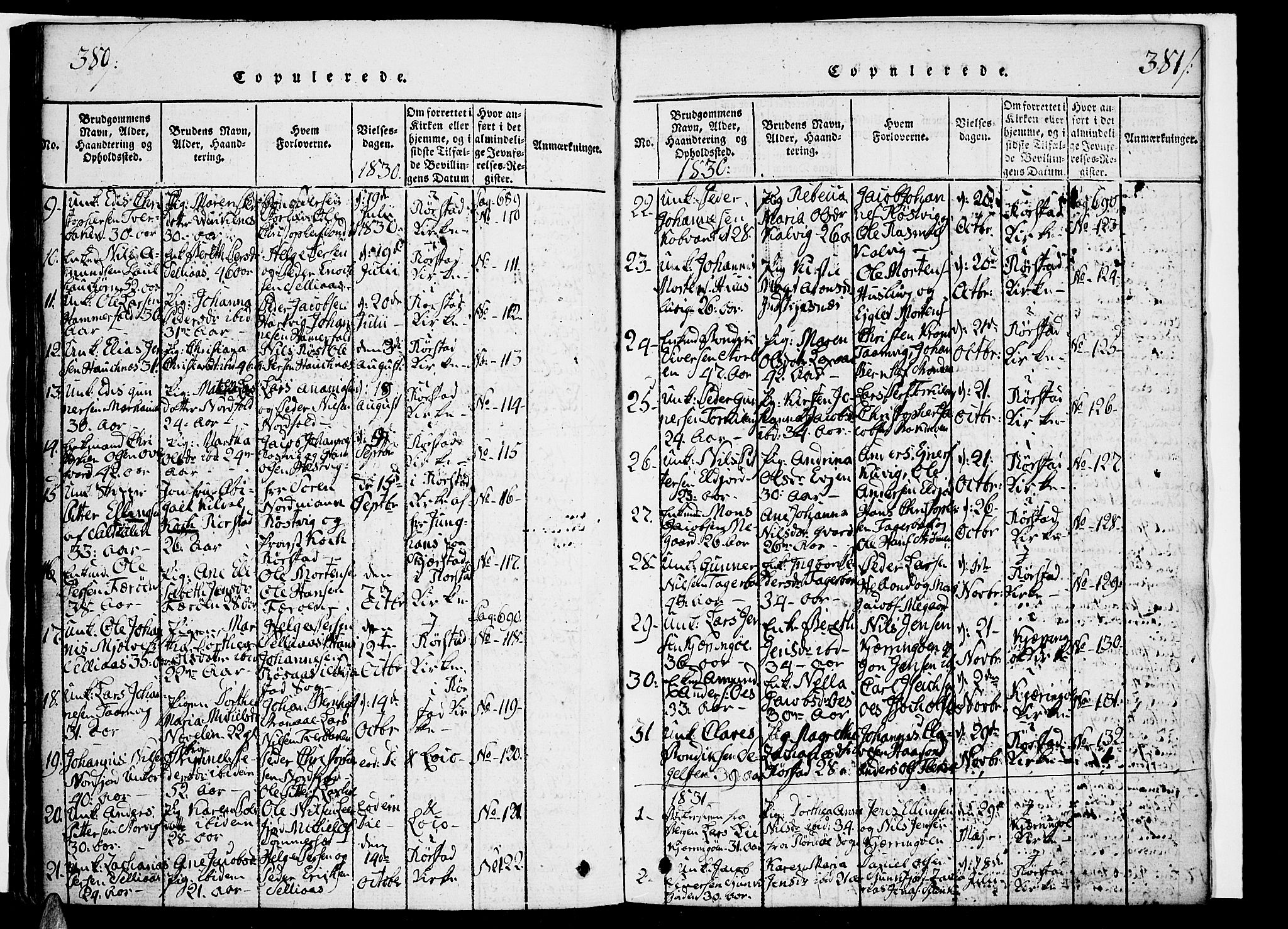 Ministerialprotokoller, klokkerbøker og fødselsregistre - Nordland, AV/SAT-A-1459/853/L0768: Parish register (official) no. 853A07, 1821-1836, p. 380-381