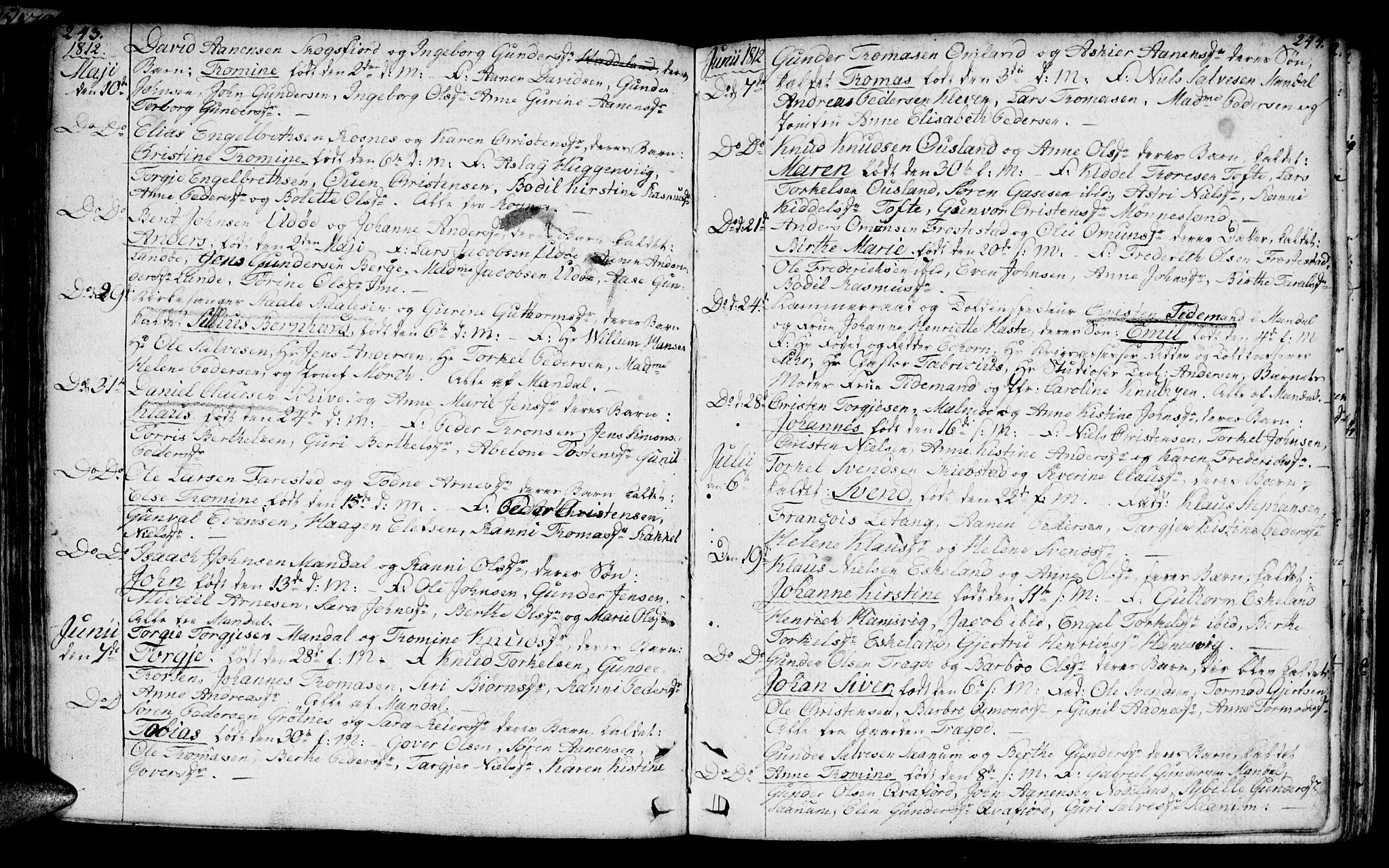 Mandal sokneprestkontor, AV/SAK-1111-0030/F/Fa/Faa/L0008: Parish register (official) no. A 8, 1794-1817, p. 243-244