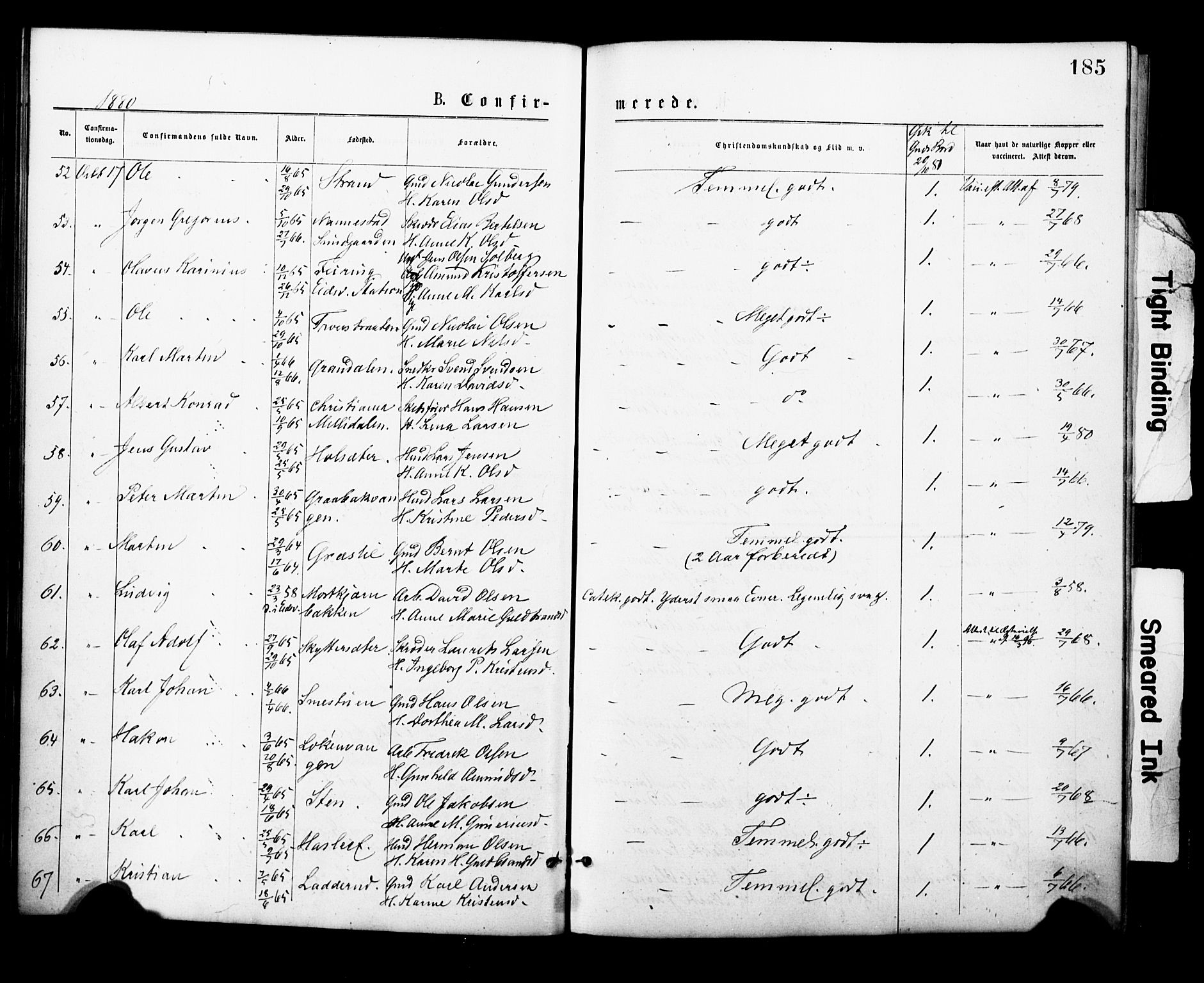 Eidsvoll prestekontor Kirkebøker, AV/SAO-A-10888/F/Fa/L0001: Parish register (official) no. I 1, 1877-1881, p. 185