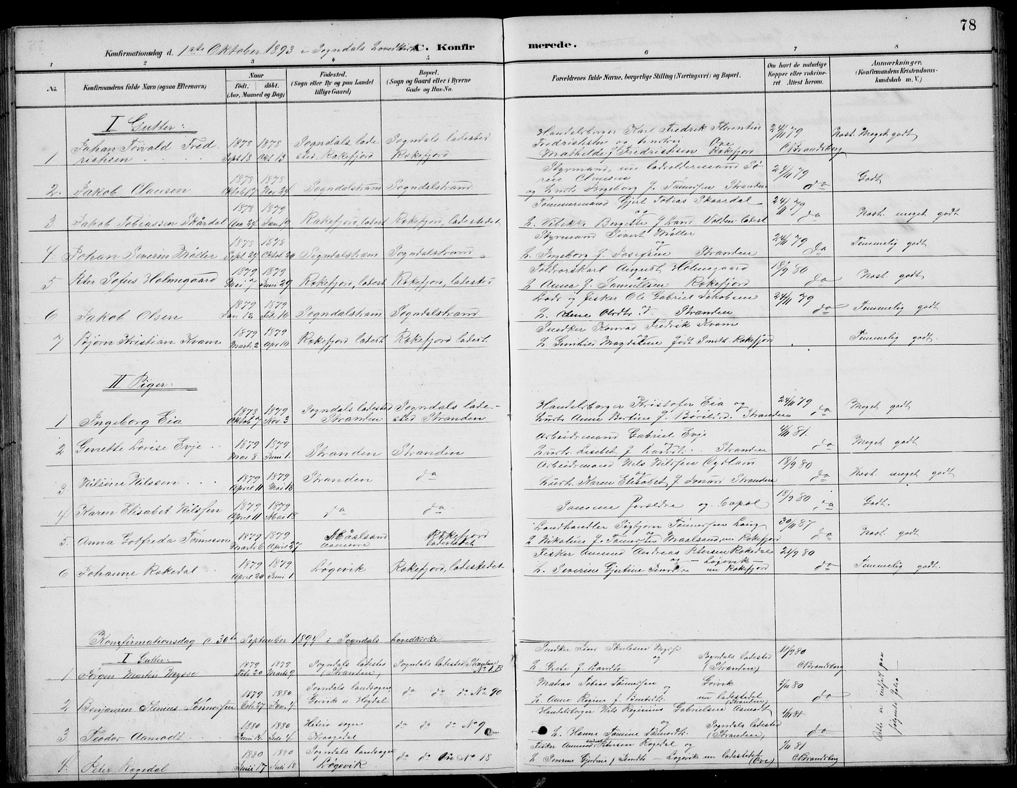 Sokndal sokneprestkontor, AV/SAST-A-101808: Parish register (copy) no. B 5, 1887-1934, p. 78