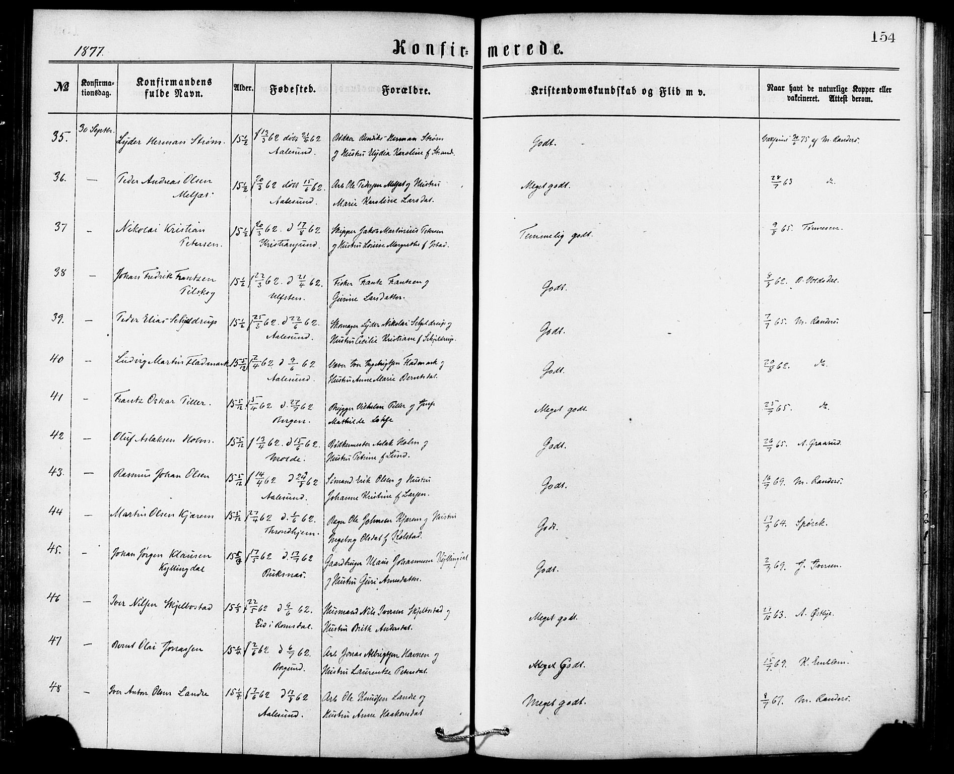 Ministerialprotokoller, klokkerbøker og fødselsregistre - Møre og Romsdal, AV/SAT-A-1454/529/L0453: Parish register (official) no. 529A03, 1872-1877, p. 154