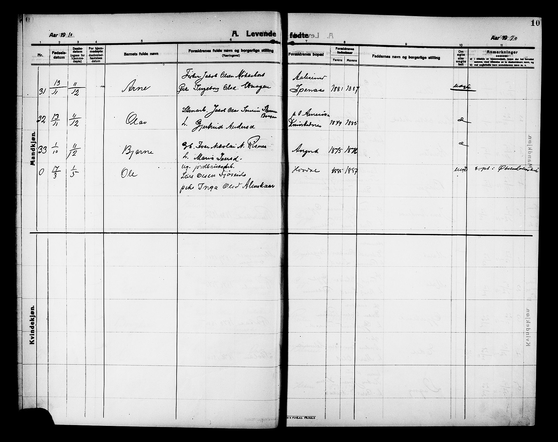 Ministerialprotokoller, klokkerbøker og fødselsregistre - Møre og Romsdal, AV/SAT-A-1454/586/L0993: Parish register (copy) no. 586C04, 1910-1918, p. 10