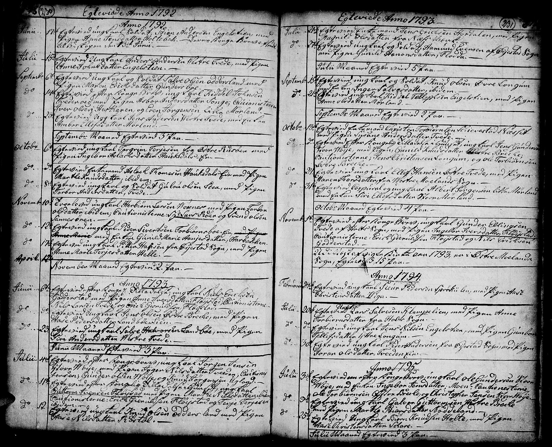 Austre Moland sokneprestkontor, SAK/1111-0001/F/Fa/Faa/L0002: Parish register (official) no. A 2, 1747-1808, p. 230-231