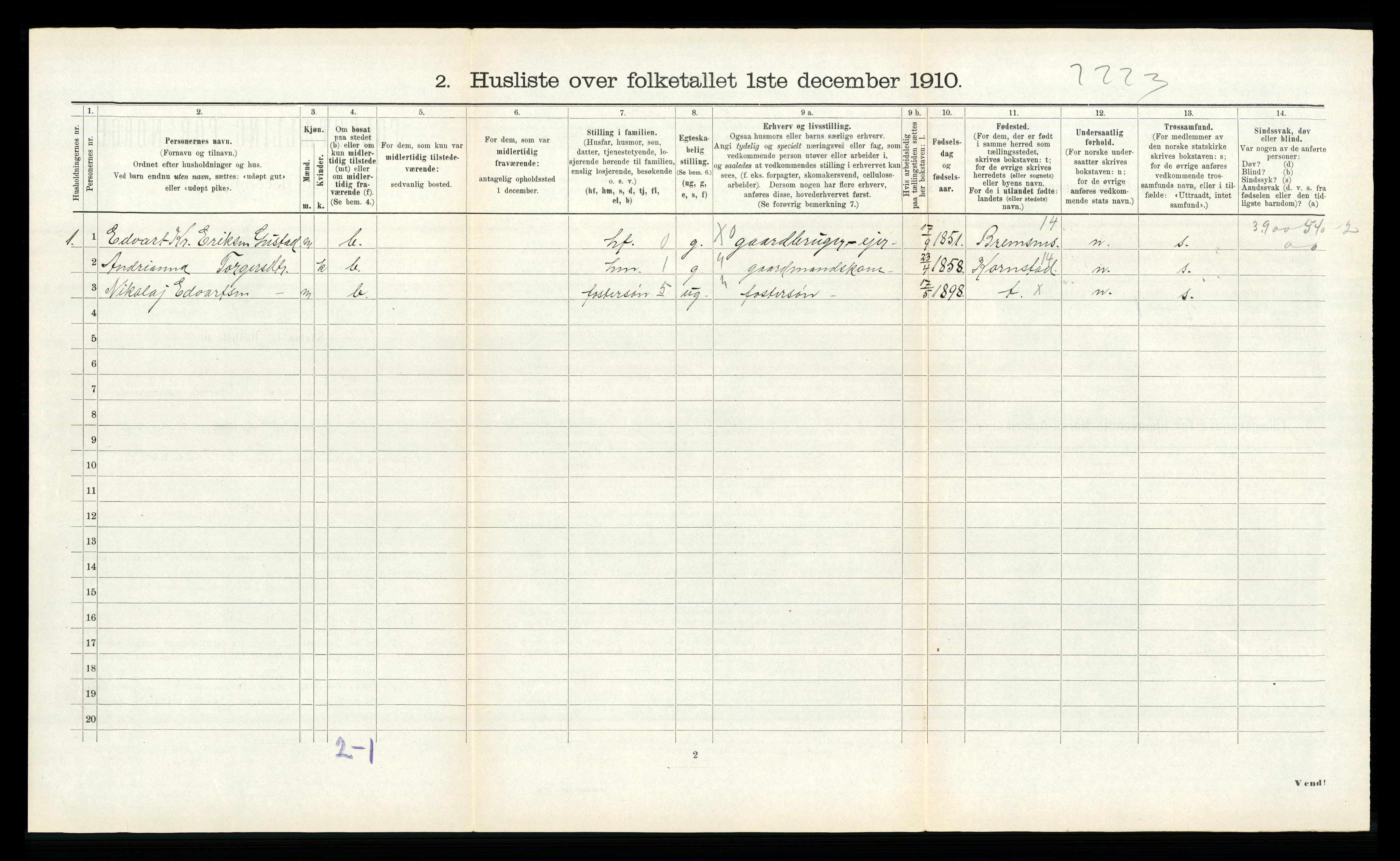 RA, 1910 census for Kvernes, 1910, p. 225