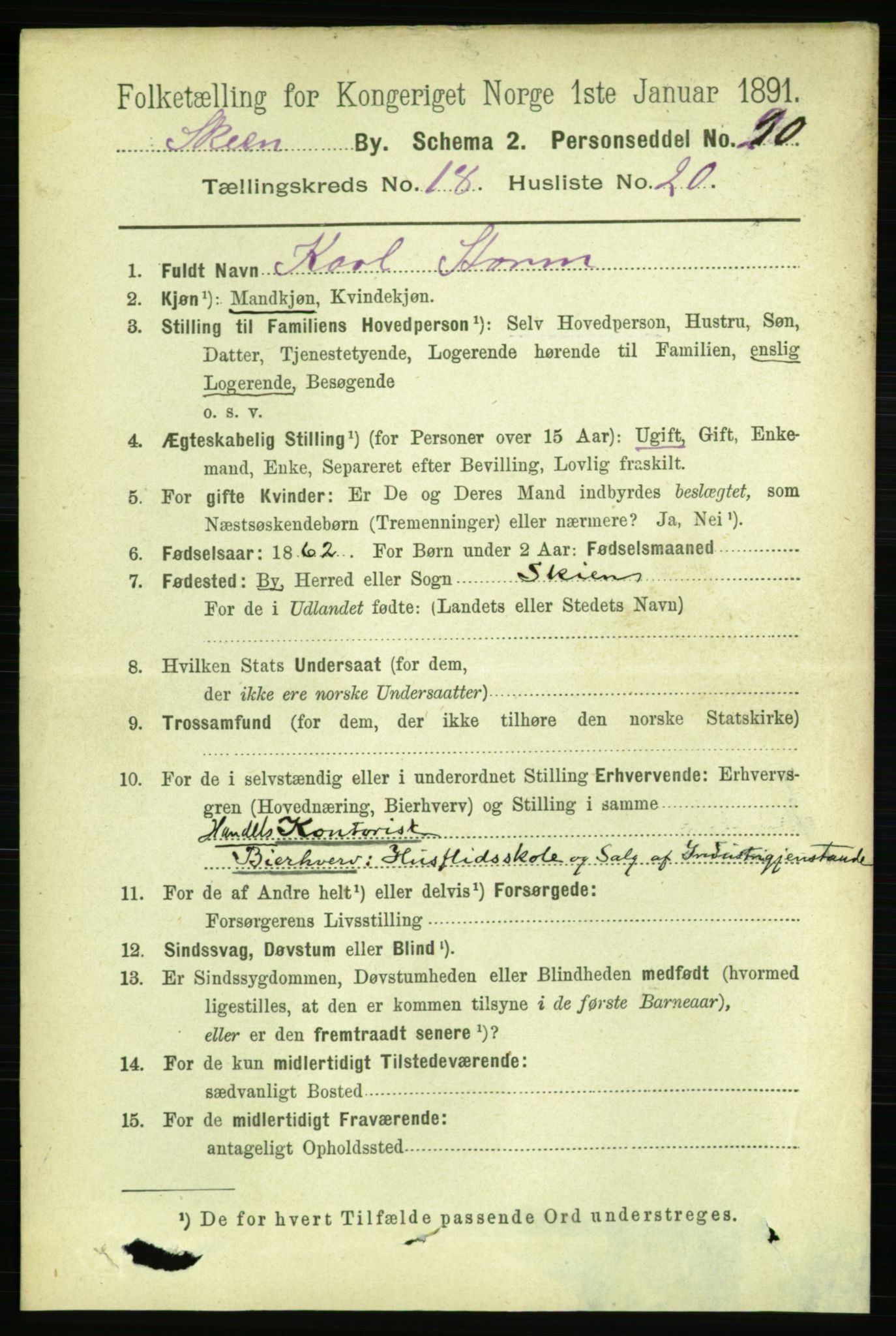 RA, 1891 census for 0806 Skien, 1891, p. 5059