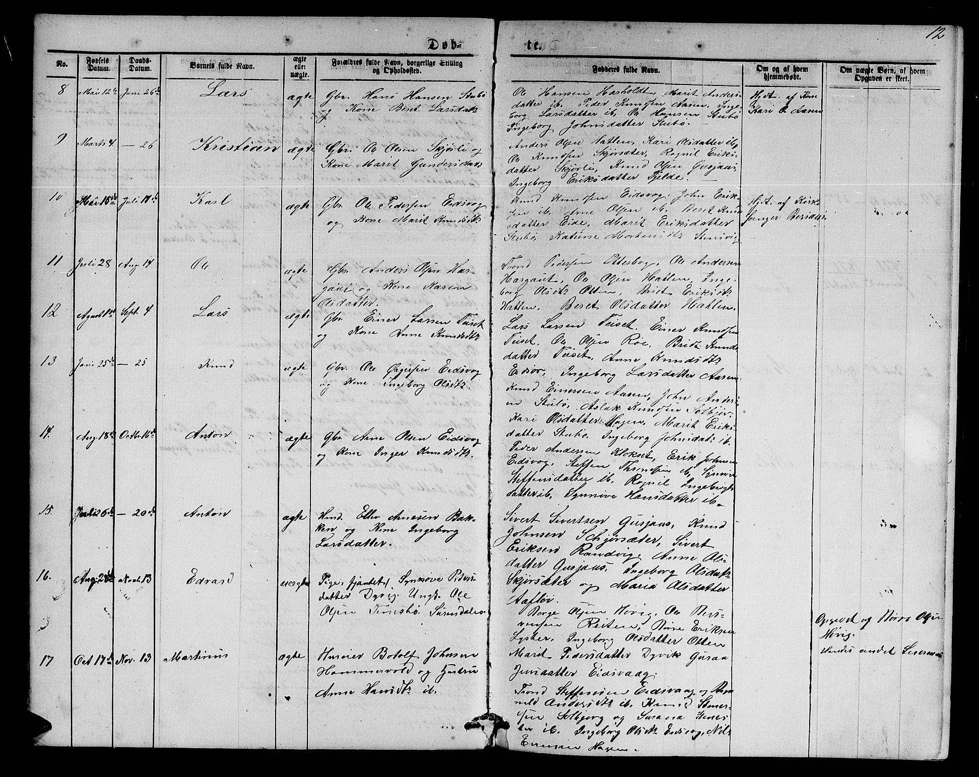 Ministerialprotokoller, klokkerbøker og fødselsregistre - Møre og Romsdal, SAT/A-1454/551/L0630: Parish register (copy) no. 551C02, 1867-1885, p. 12