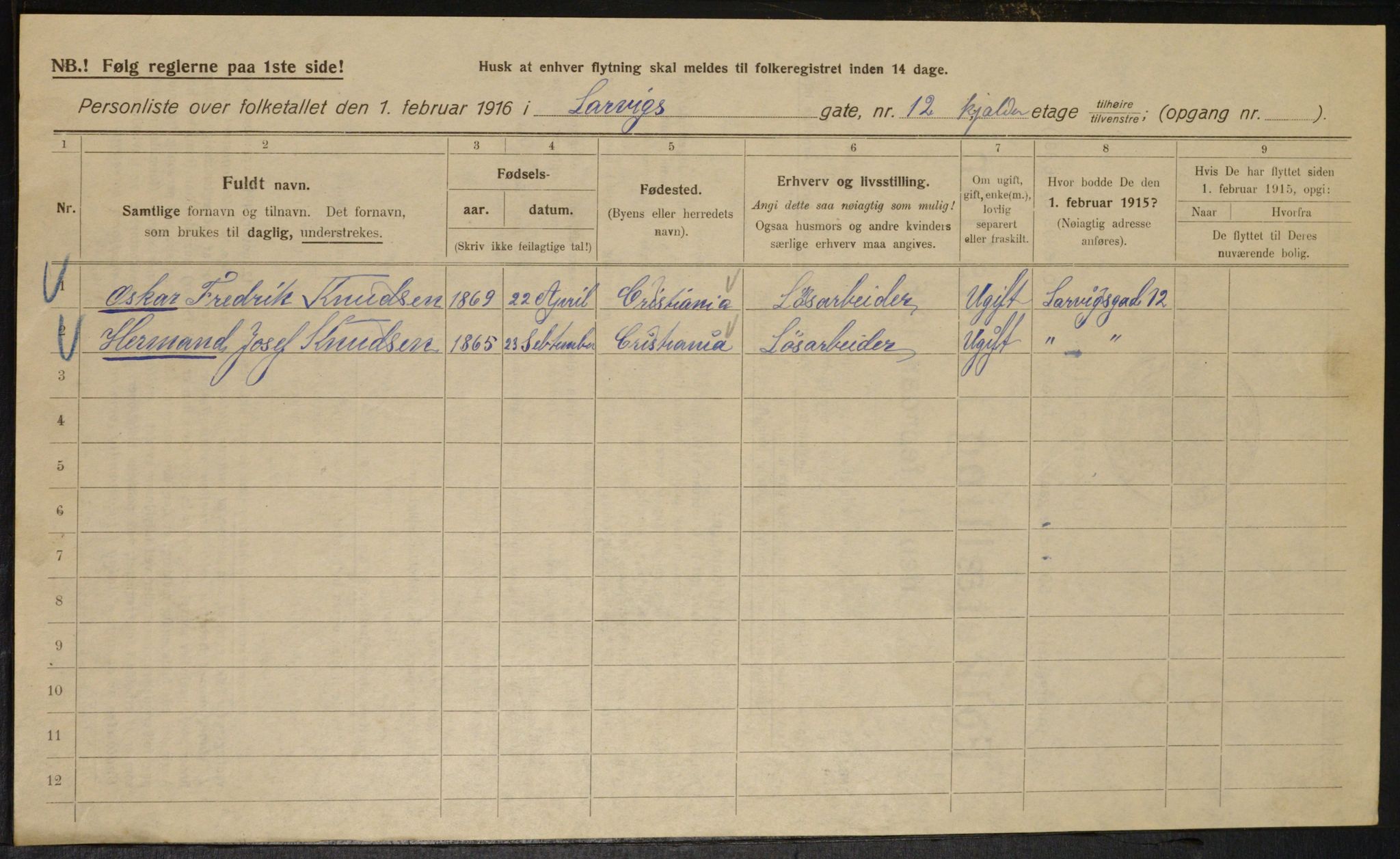 OBA, Municipal Census 1916 for Kristiania, 1916, p. 58500