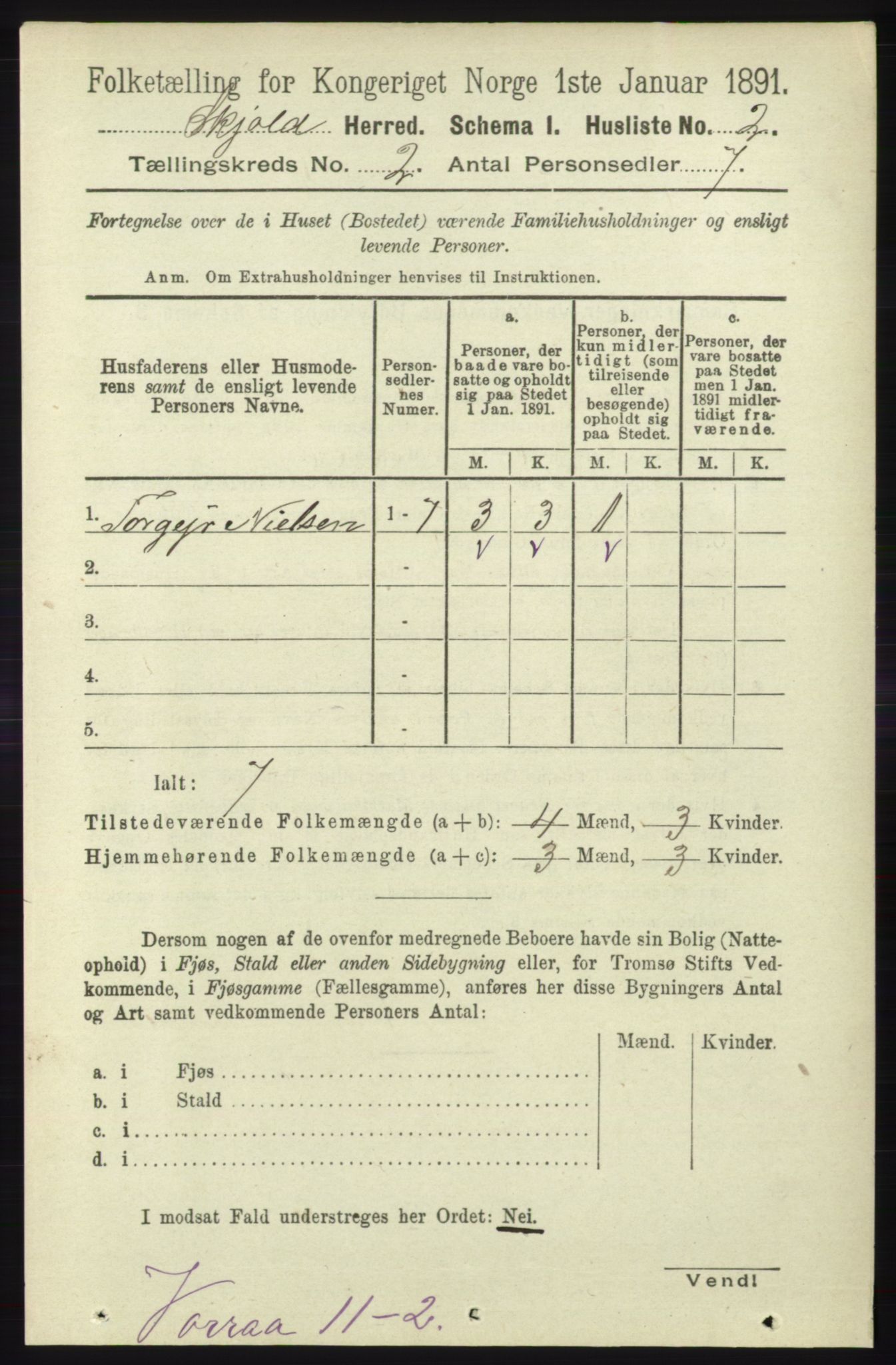 RA, 1891 census for 1154 Skjold, 1891, p. 266