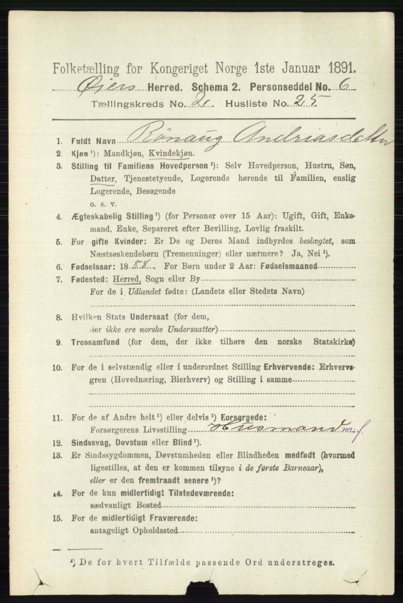 RA, 1891 census for 0521 Øyer, 1891, p. 613