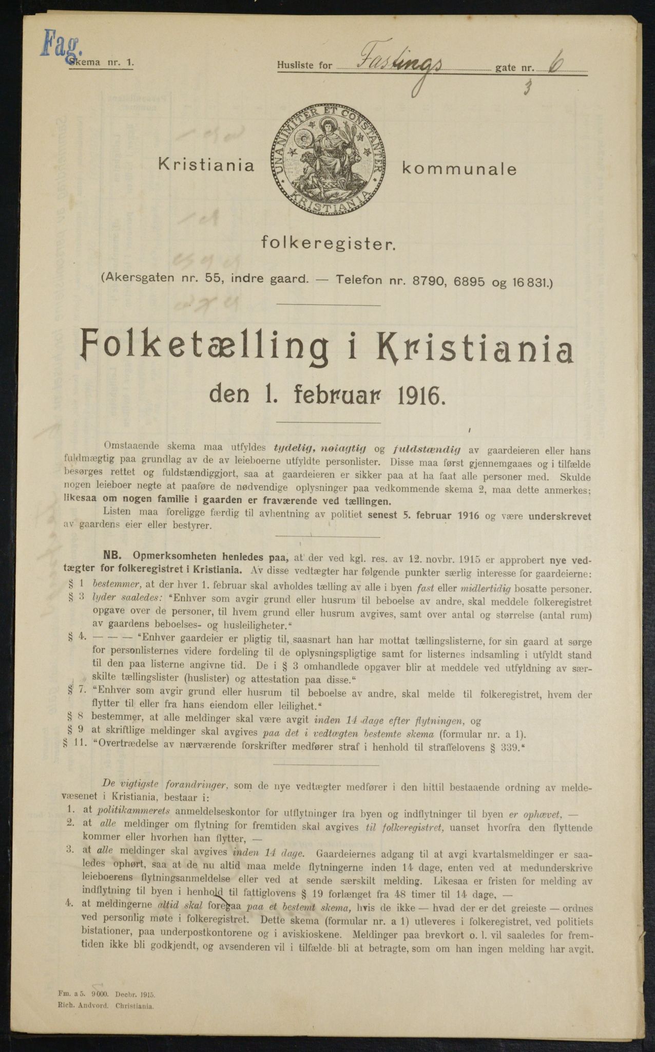 OBA, Municipal Census 1916 for Kristiania, 1916, p. 24033