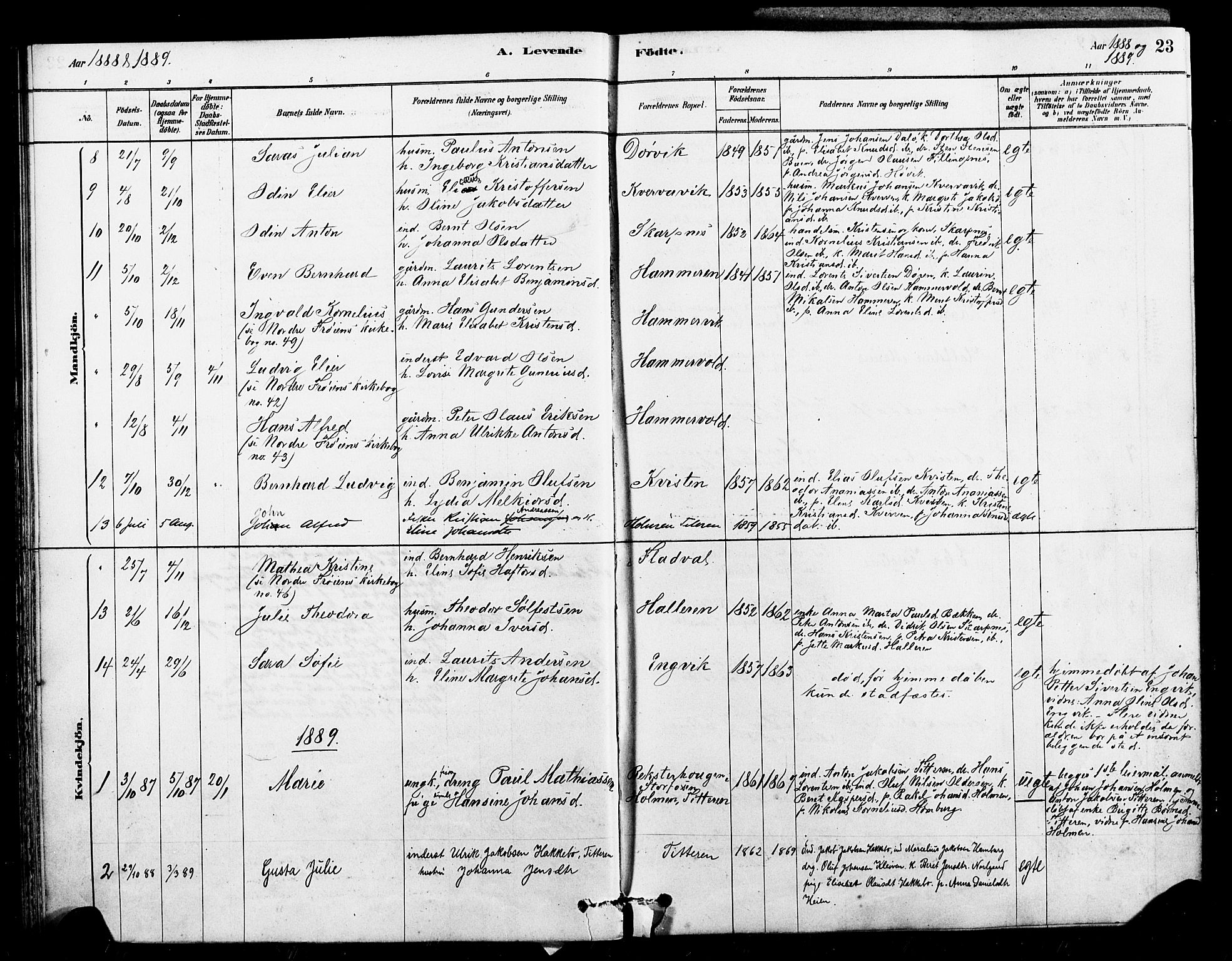 Ministerialprotokoller, klokkerbøker og fødselsregistre - Sør-Trøndelag, SAT/A-1456/641/L0595: Parish register (official) no. 641A01, 1882-1897, p. 23