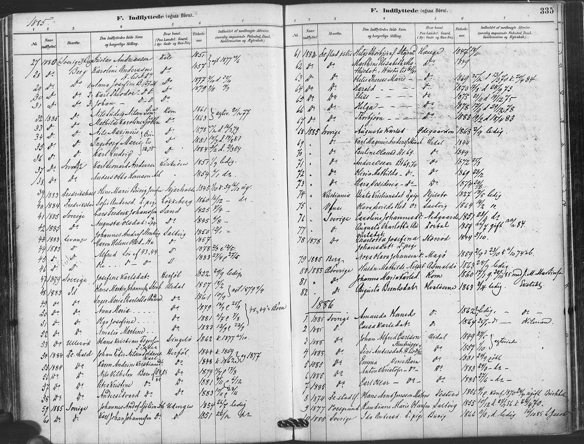 Hvaler prestekontor Kirkebøker, SAO/A-2001/F/Fa/L0008: Parish register (official) no. I 8, 1878-1895, p. 335