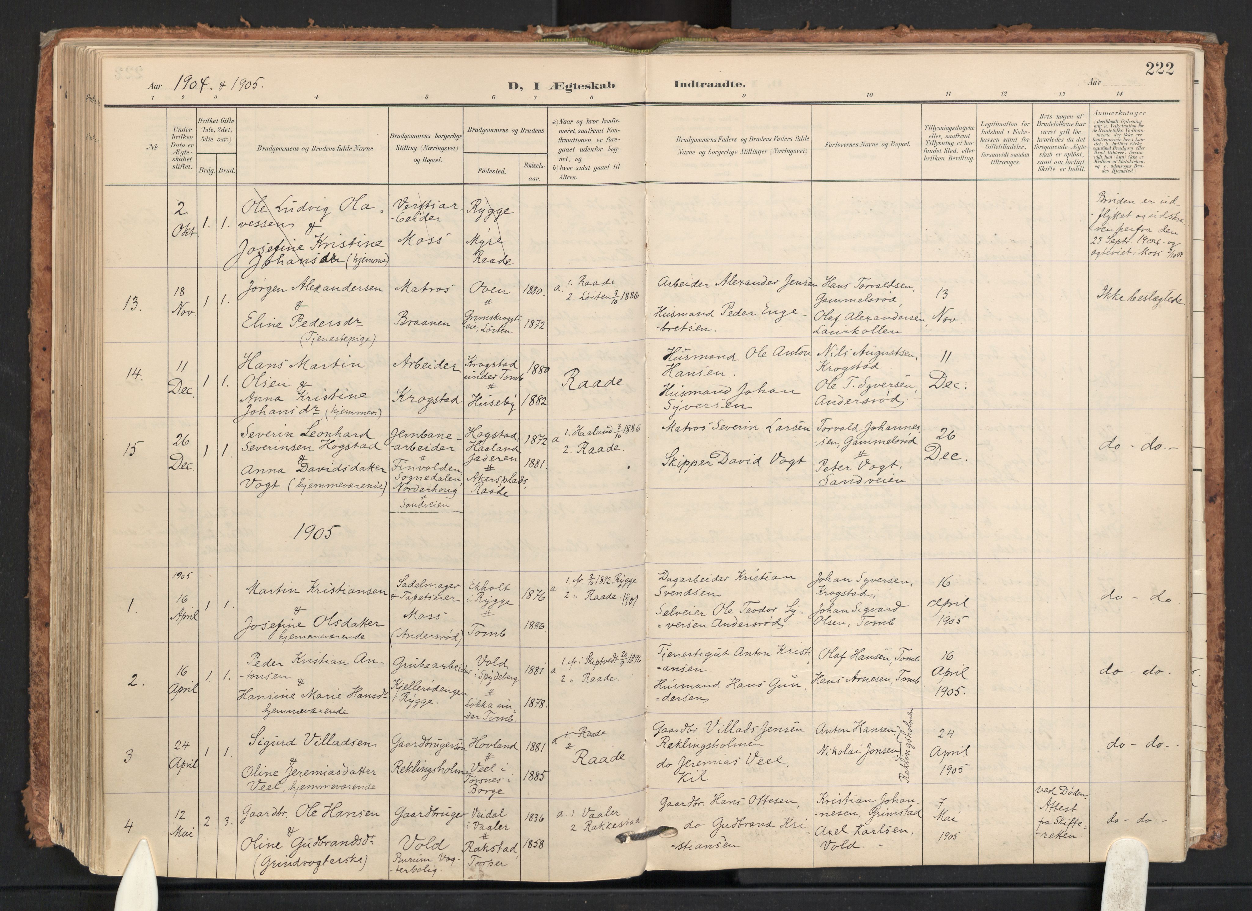 Råde prestekontor kirkebøker, AV/SAO-A-2009/F/Fa/L0008: Parish register (official) no. 8, 1903-1924, p. 222