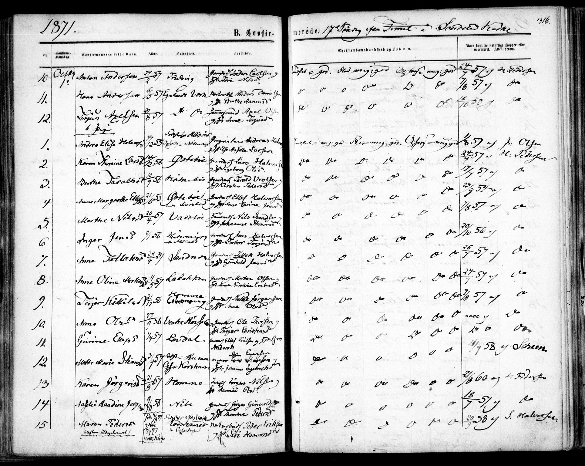 Søndeled sokneprestkontor, SAK/1111-0038/F/Fa/L0003: Parish register (official) no. A 3, 1861-1879, p. 316