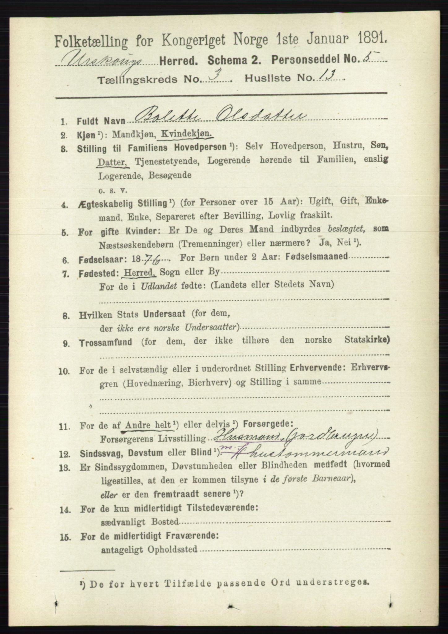 RA, 1891 census for 0224 Aurskog, 1891, p. 588