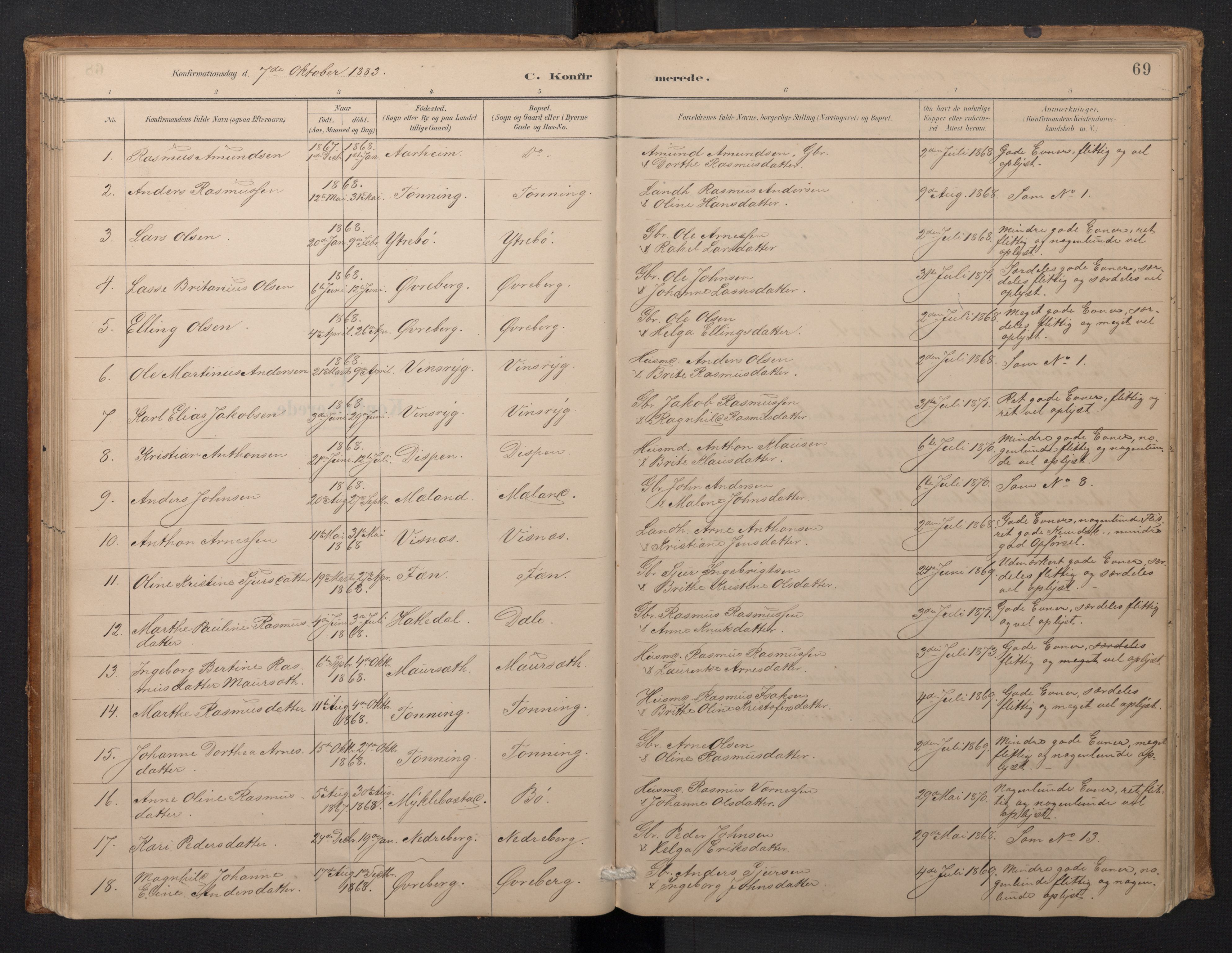 Stryn Sokneprestembete, SAB/A-82501: Parish register (copy) no. A 2, 1883-1905, p. 68b-69a