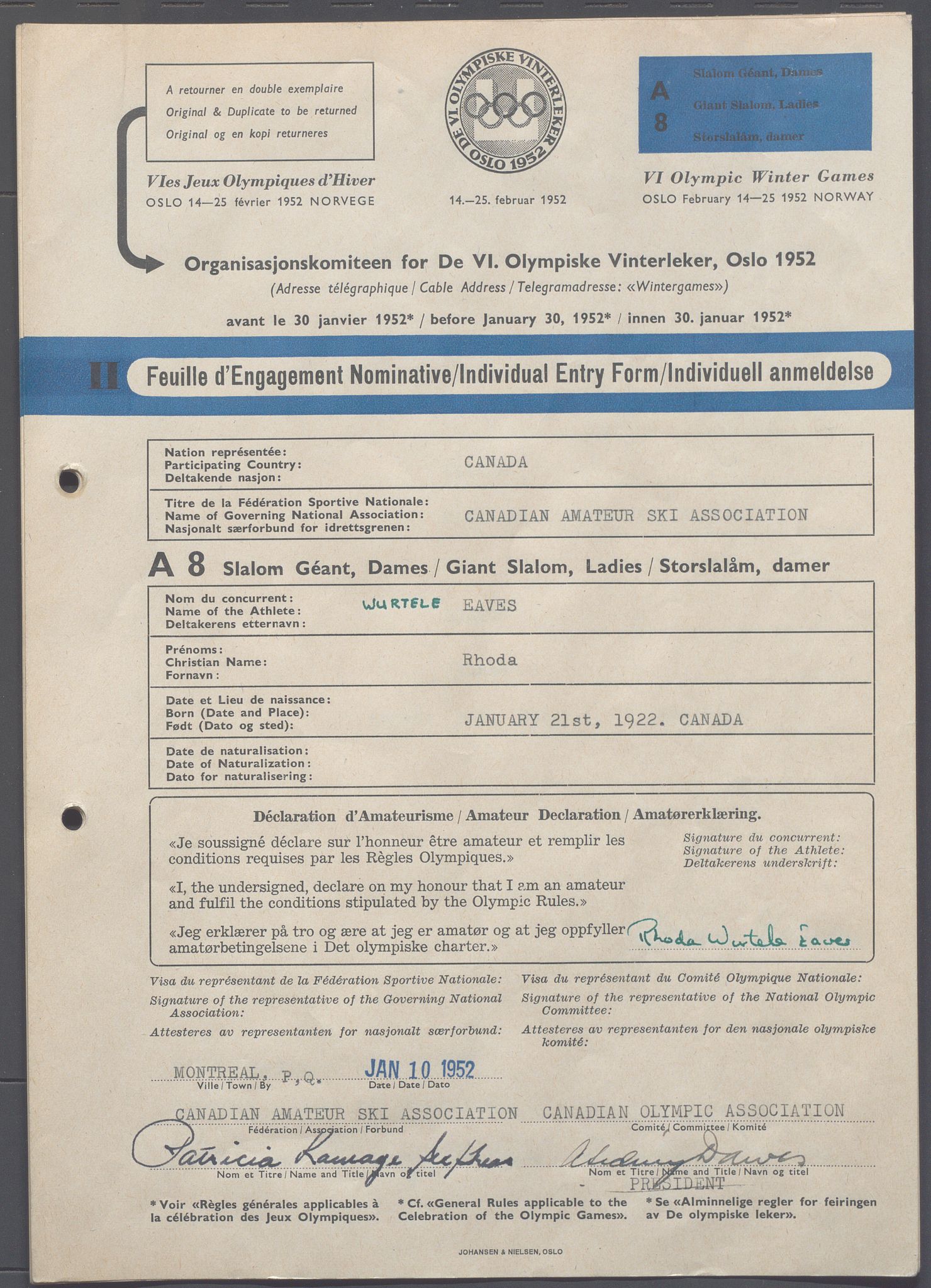 Organisasjonskomiteen for de VI. olympiske vinterleker, OBA/A-20130/H/Ha, 1951-1952, p. 535