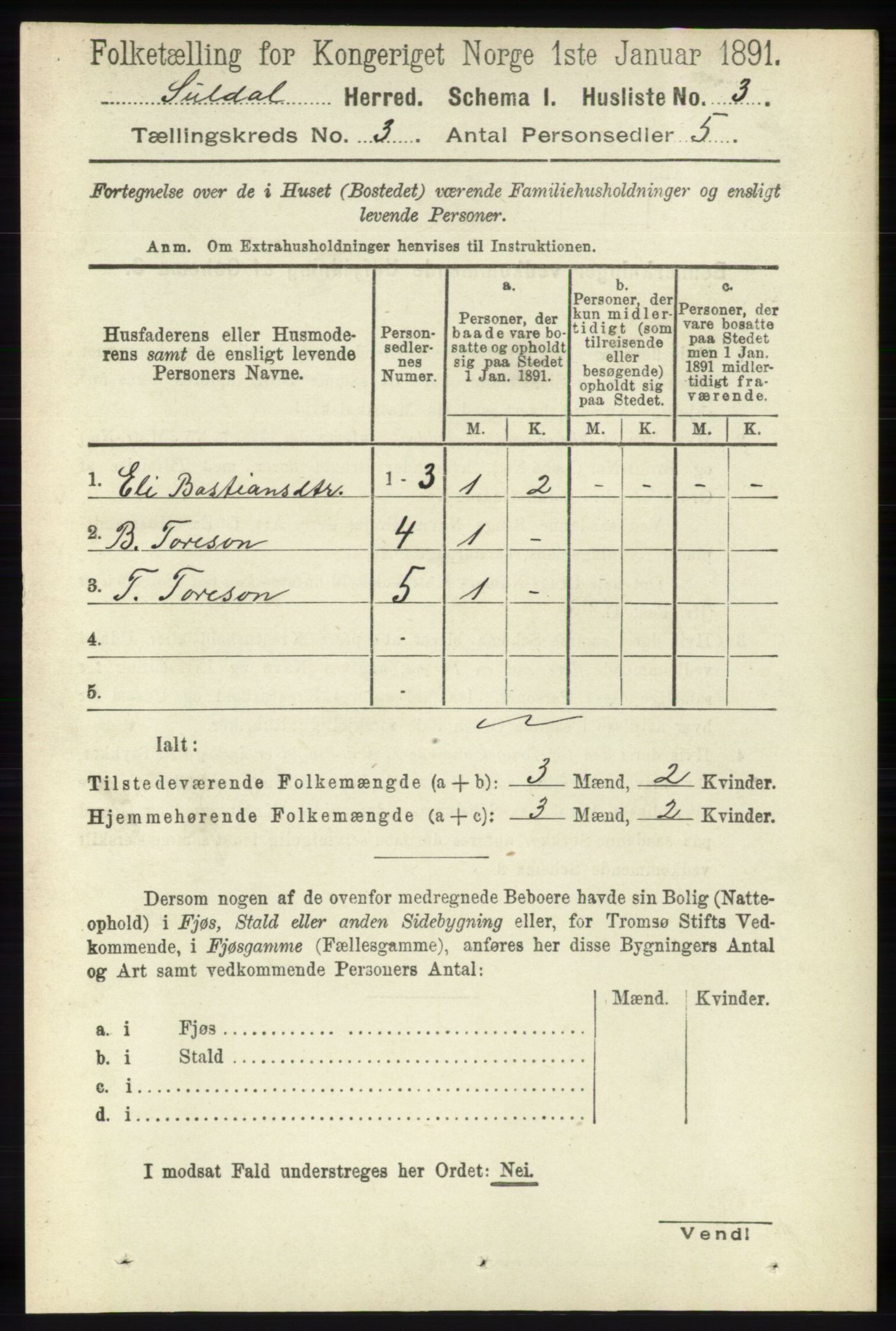 RA, 1891 census for 1134 Suldal, 1891, p. 586