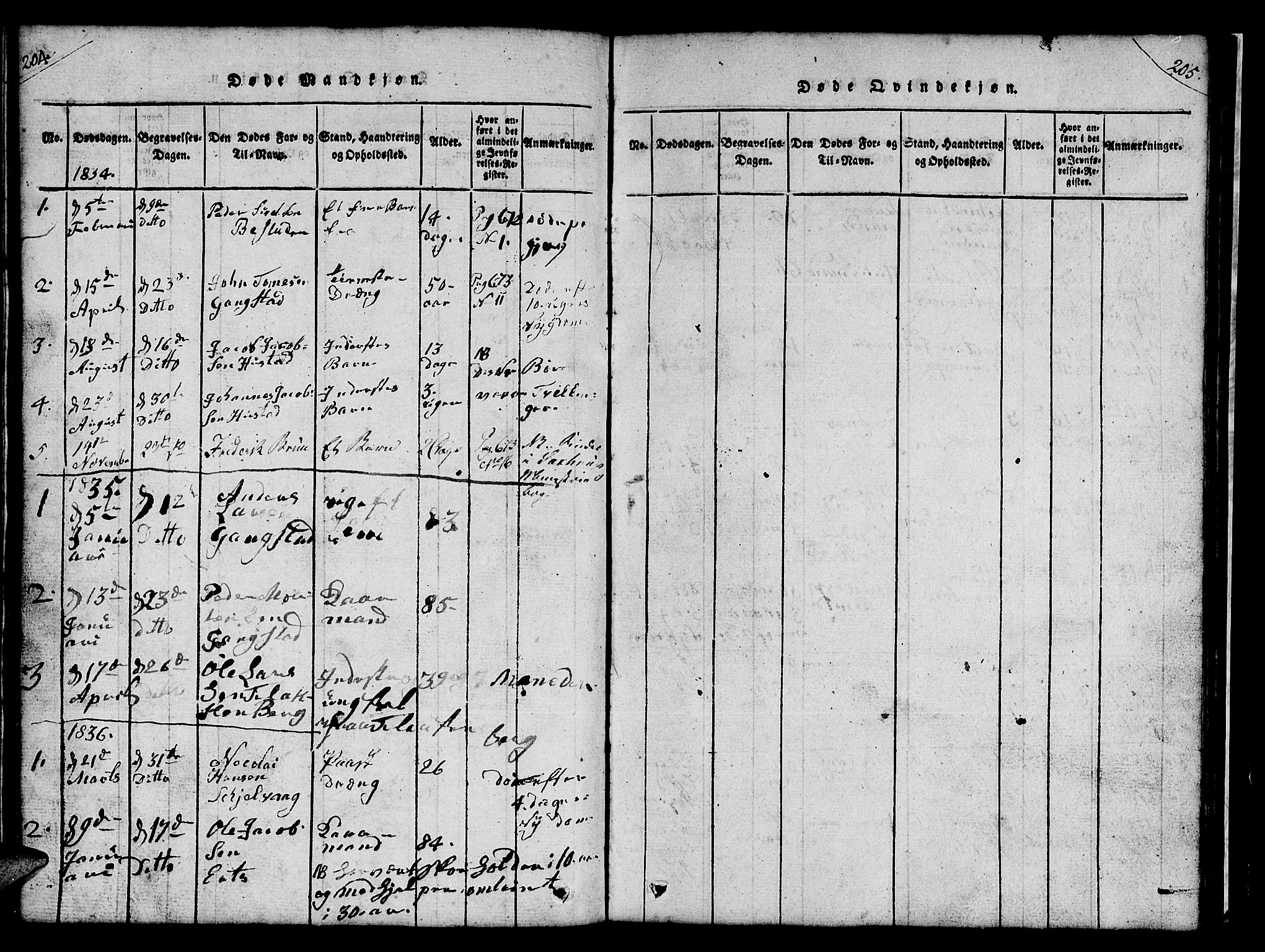 Ministerialprotokoller, klokkerbøker og fødselsregistre - Nord-Trøndelag, AV/SAT-A-1458/732/L0317: Parish register (copy) no. 732C01, 1816-1881, p. 204-205