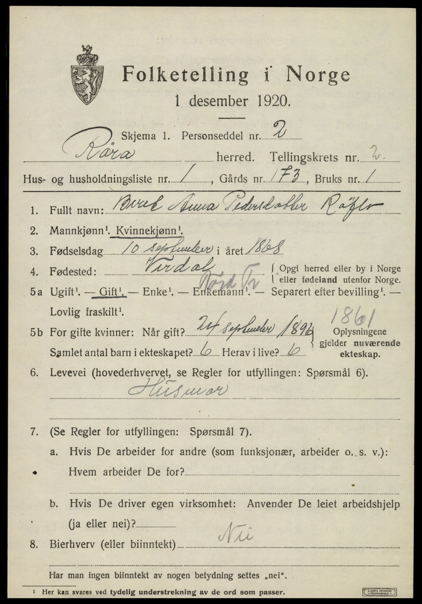 SAT, 1920 census for Røra, 1920, p. 1505