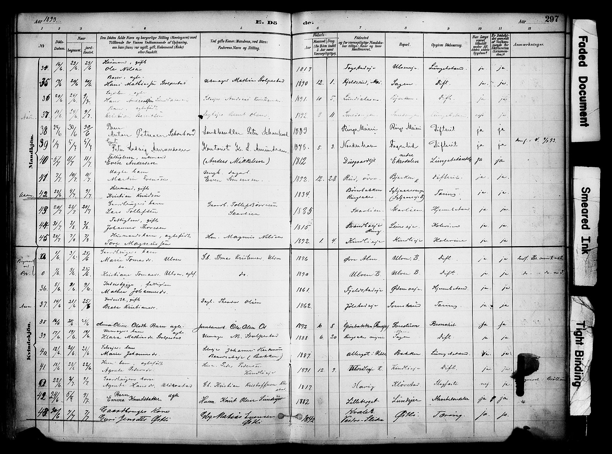 Ringsaker prestekontor, SAH/PREST-014/K/Ka/L0017: Parish register (official) no. 17, 1891-1902, p. 297