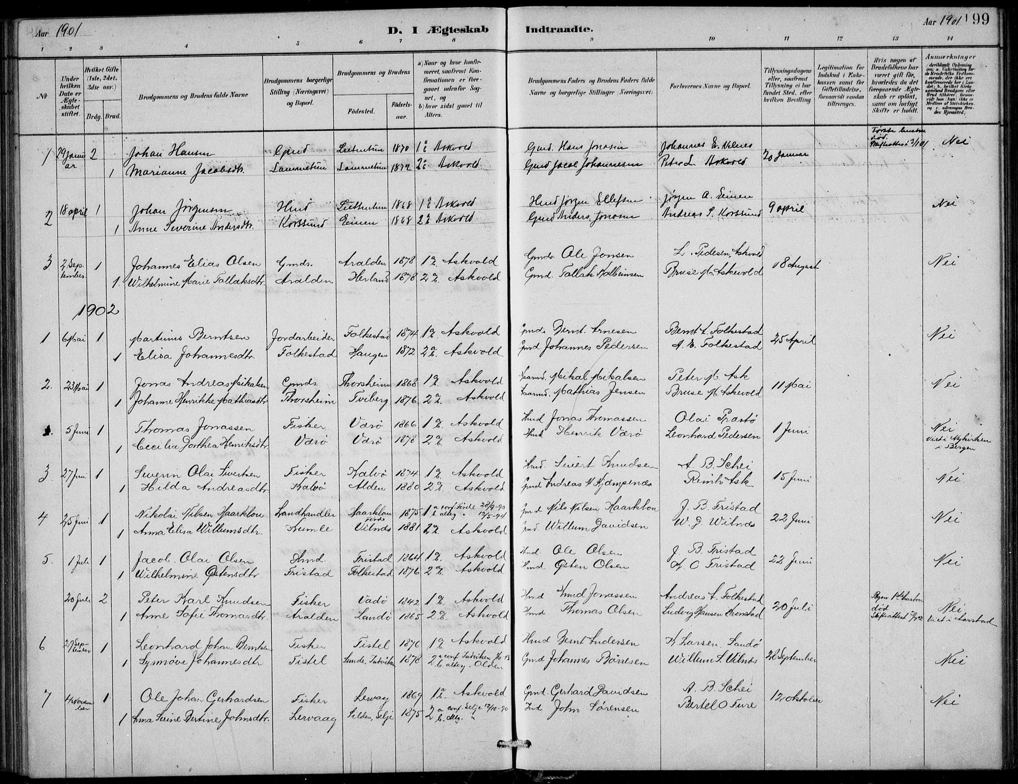 Askvoll sokneprestembete, AV/SAB-A-79501/H/Hab/Habb/L0001: Parish register (copy) no. B 1, 1879-1909, p. 199