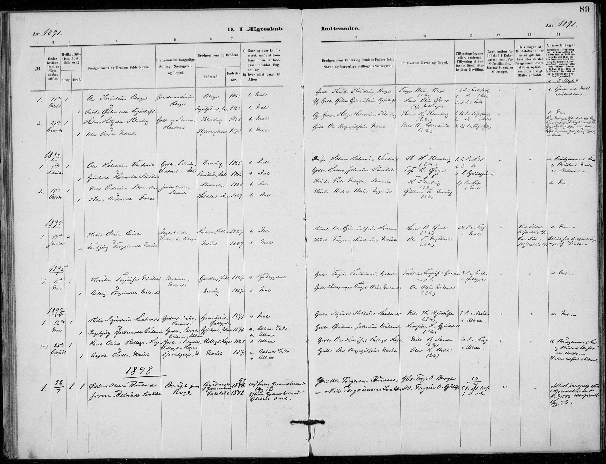 Tinn kirkebøker, SAKO/A-308/F/Fb/L0002: Parish register (official) no. II 2, 1878-1917, p. 89