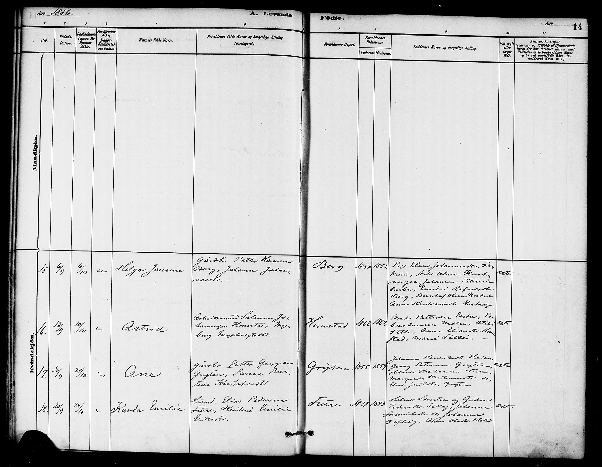 Ministerialprotokoller, klokkerbøker og fødselsregistre - Nord-Trøndelag, SAT/A-1458/766/L0563: Parish register (official) no. 767A01, 1881-1899, p. 14