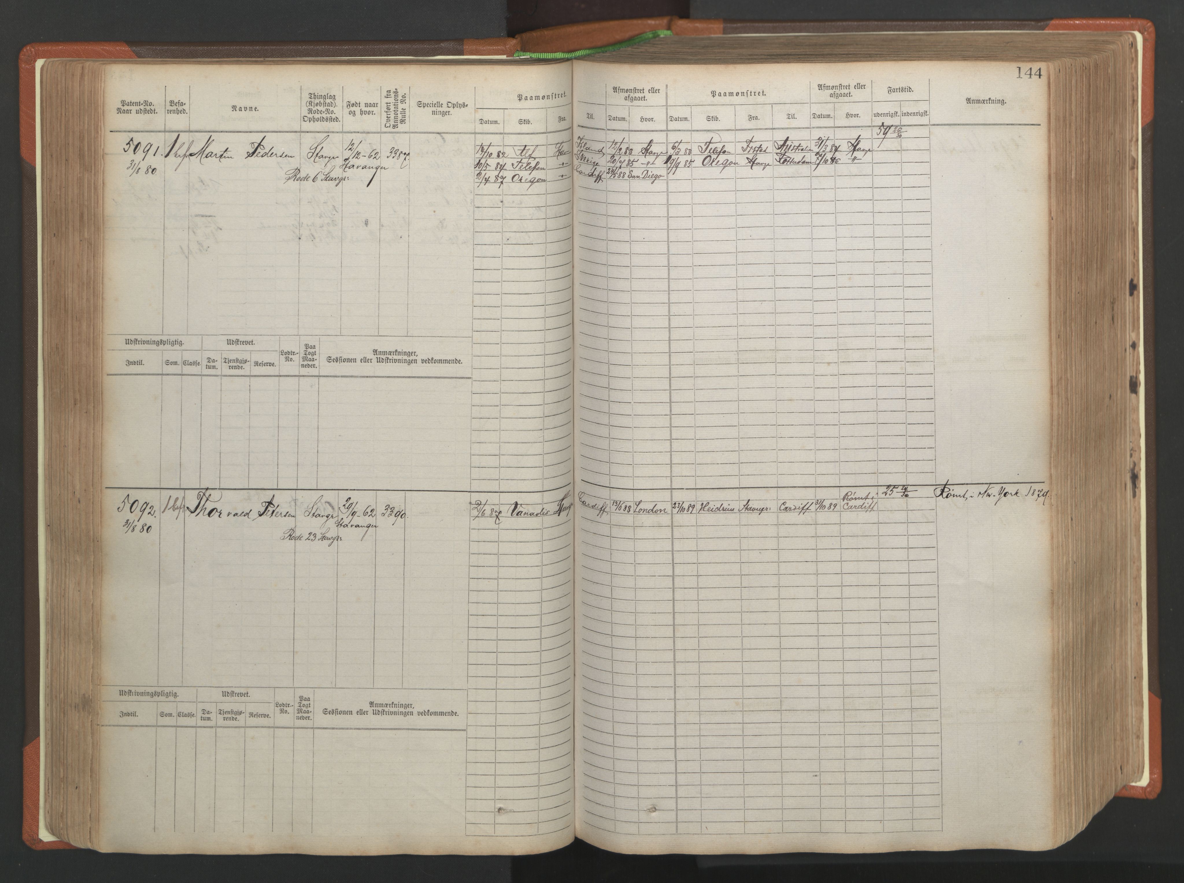 Stavanger sjømannskontor, AV/SAST-A-102006/F/Fb/Fbb/L0009: Sjøfartshovedrulle, patentnr. 4805-6006, 1879-1887, p. 150